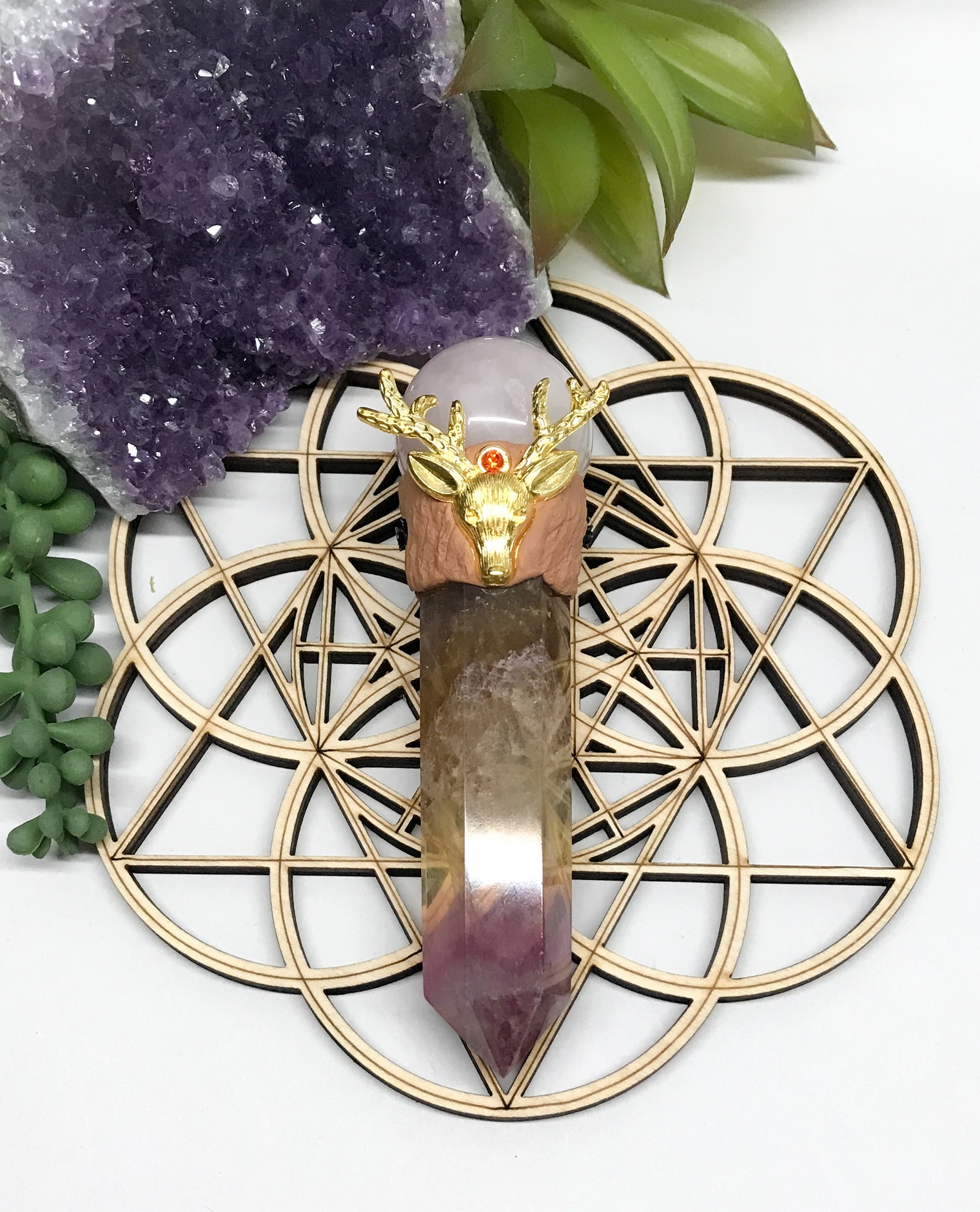 Fluorite and Rose Quartz Wand for Mental Focus, Self Confidence & Self Love