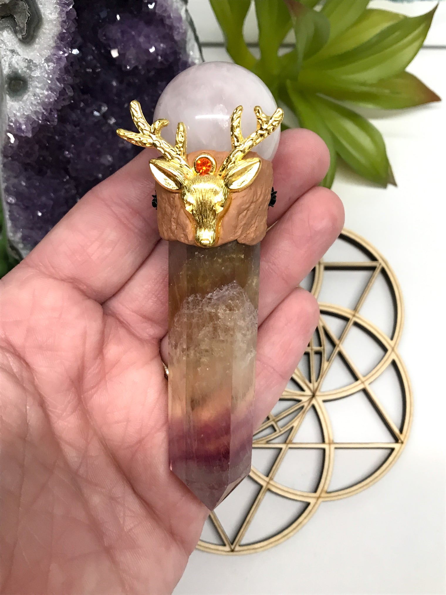Fluorite and Rose Quartz Wand for Mental Focus, Self Confidence & Self Love