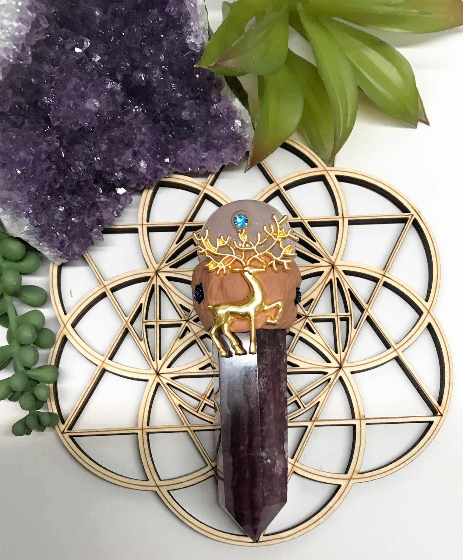 Fluorite and Rose Quartz Wand for Mental Focus, Self Confidence & Self Love