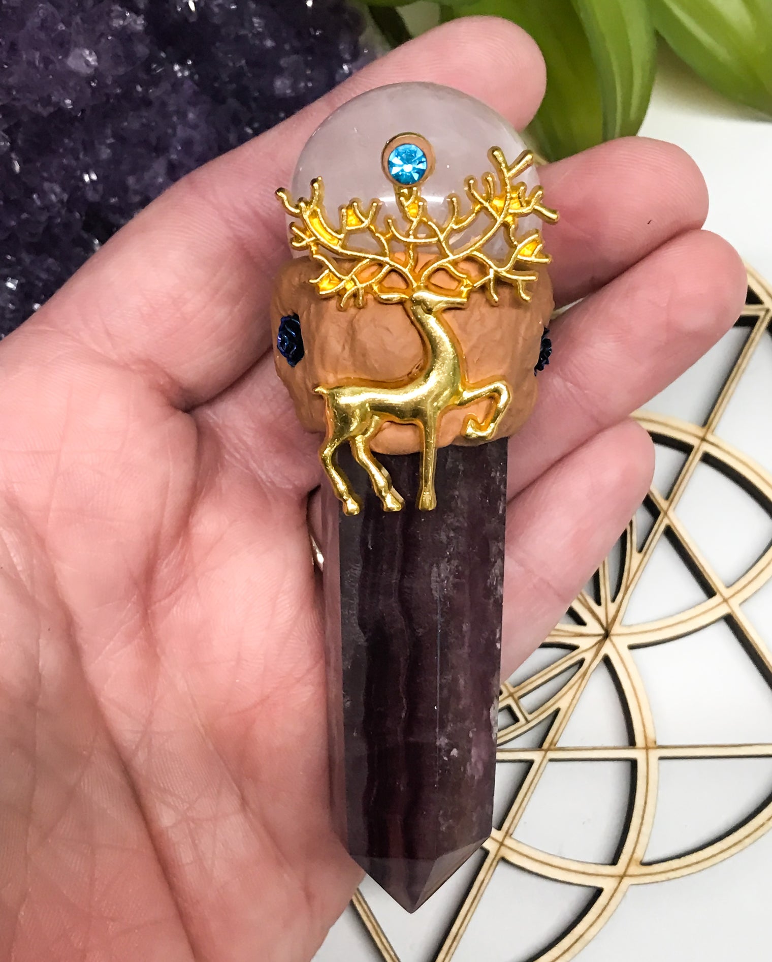 Fluorite and Rose Quartz Wand for Mental Focus, Self Confidence & Self Love