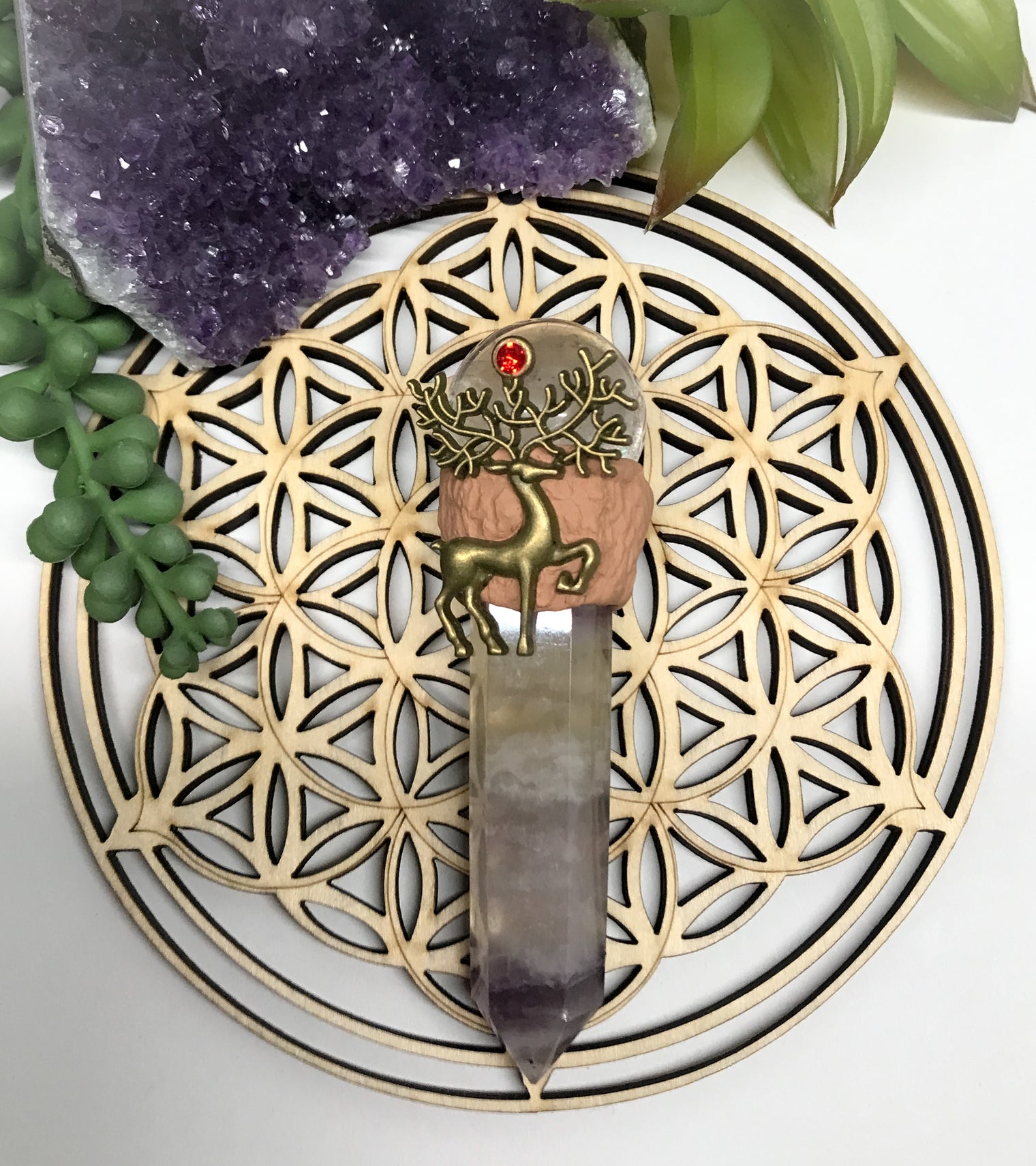 Fluorite and Crystal Quartz Wand for Mental Focus, Confidence & Healing