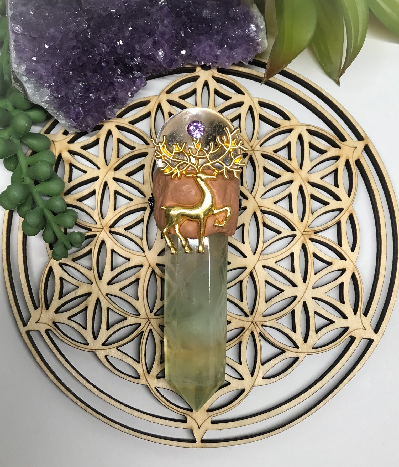 Fluorite and Crystal Quartz Wand for Mental Focus, Confidence & Healing