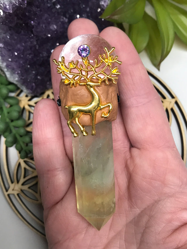 Fluorite and Crystal Quartz Wand for Mental Focus, Confidence & Healing