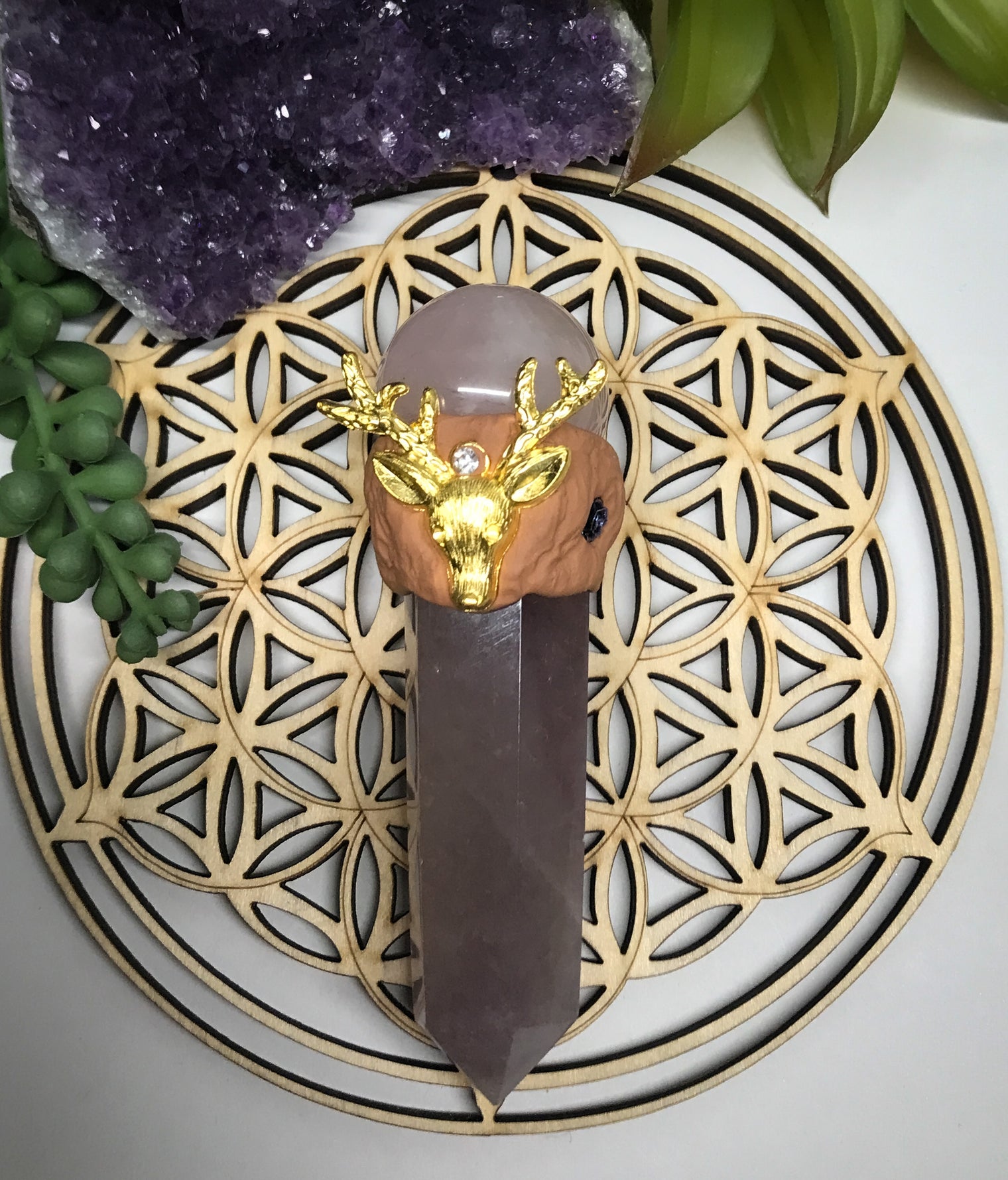 Fluorite and Rose Quartz Wand for Mental Focus, Self Confidence & Self Love