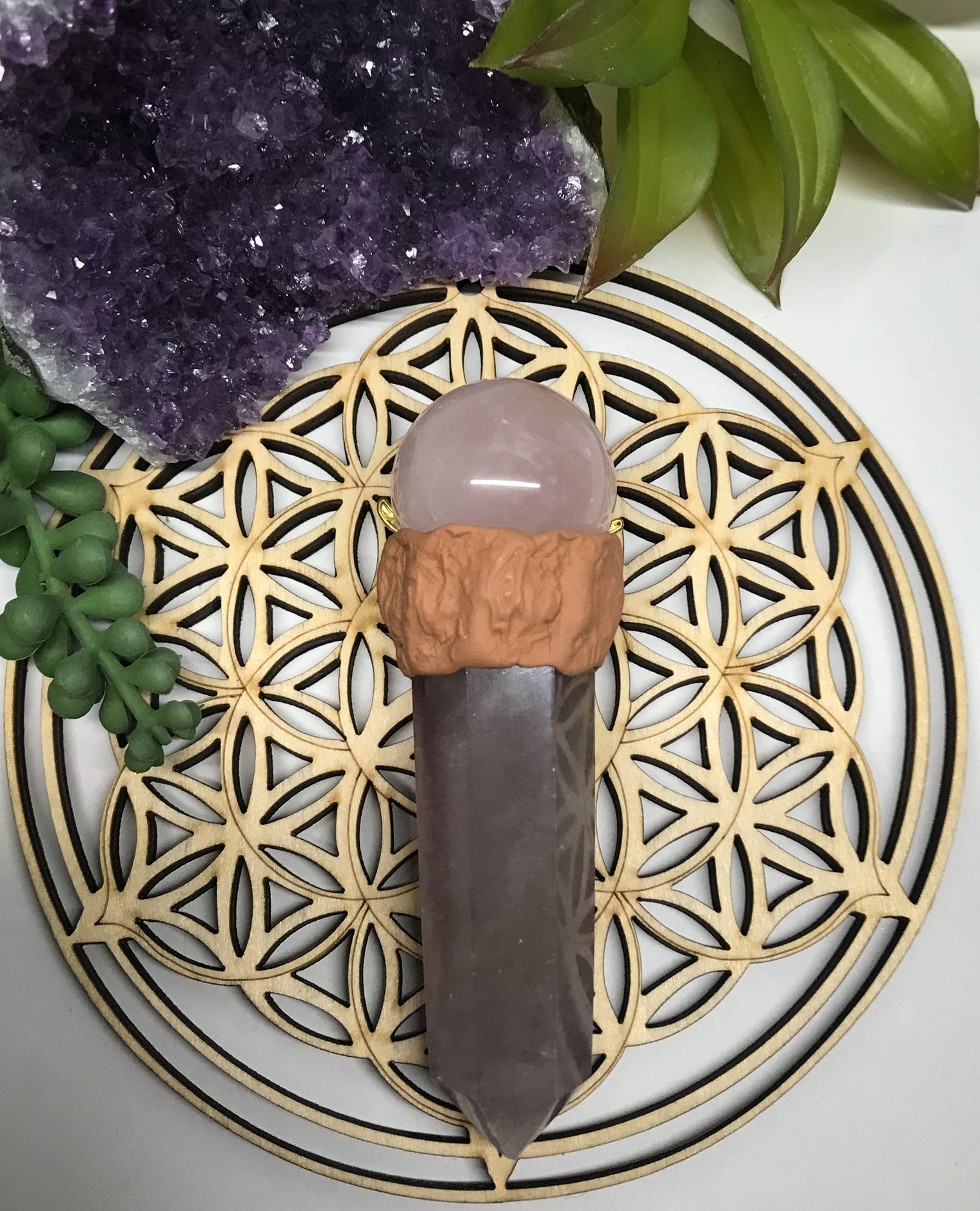 Fluorite and Rose Quartz Wand for Mental Focus, Self Confidence & Self Love