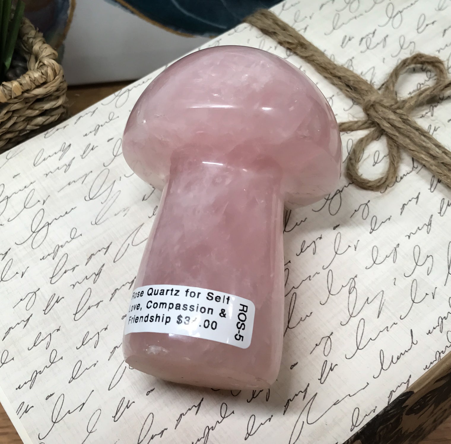 Rose Quartz Mushroom for Relationships, Self Confidence & Self Love