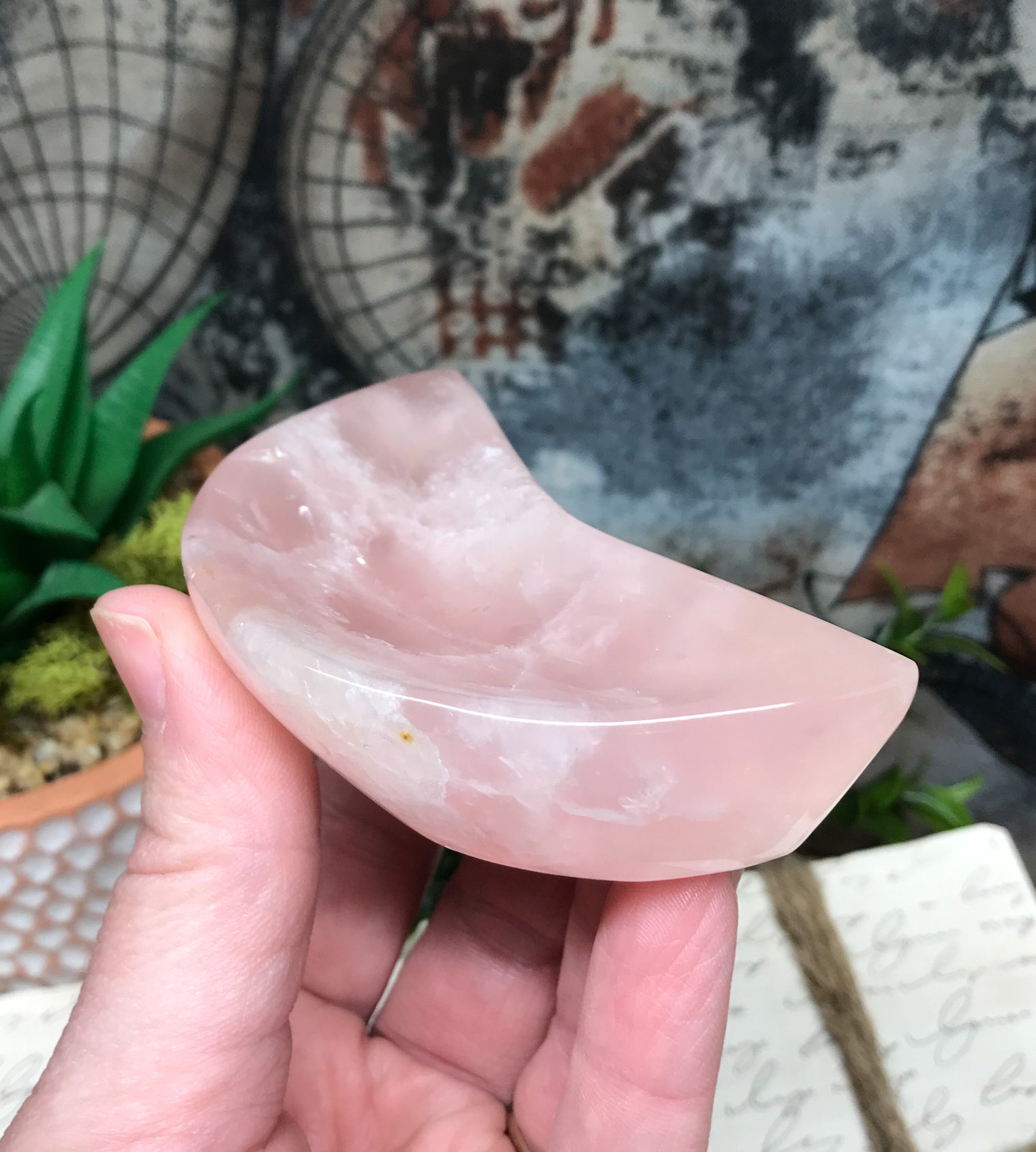 Rose Quartz Crescent Moon Bowl for Relationships, Self Confidence & Self Love