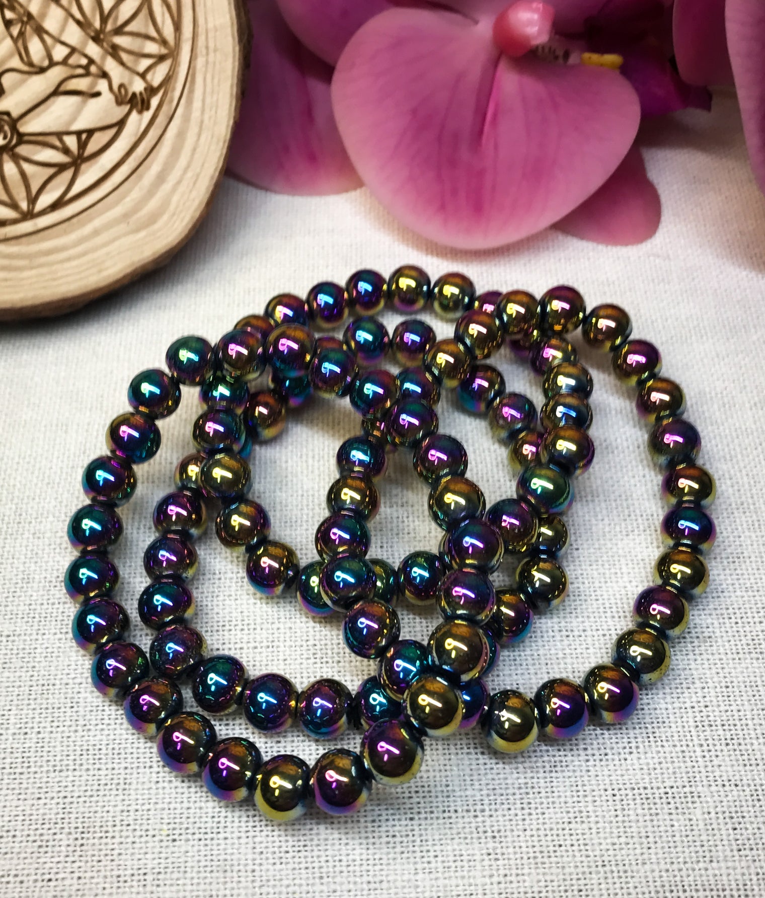 Titanium Aura Hematite Bracelet for Chakra Alignment, Aura Strengthening & Positivity