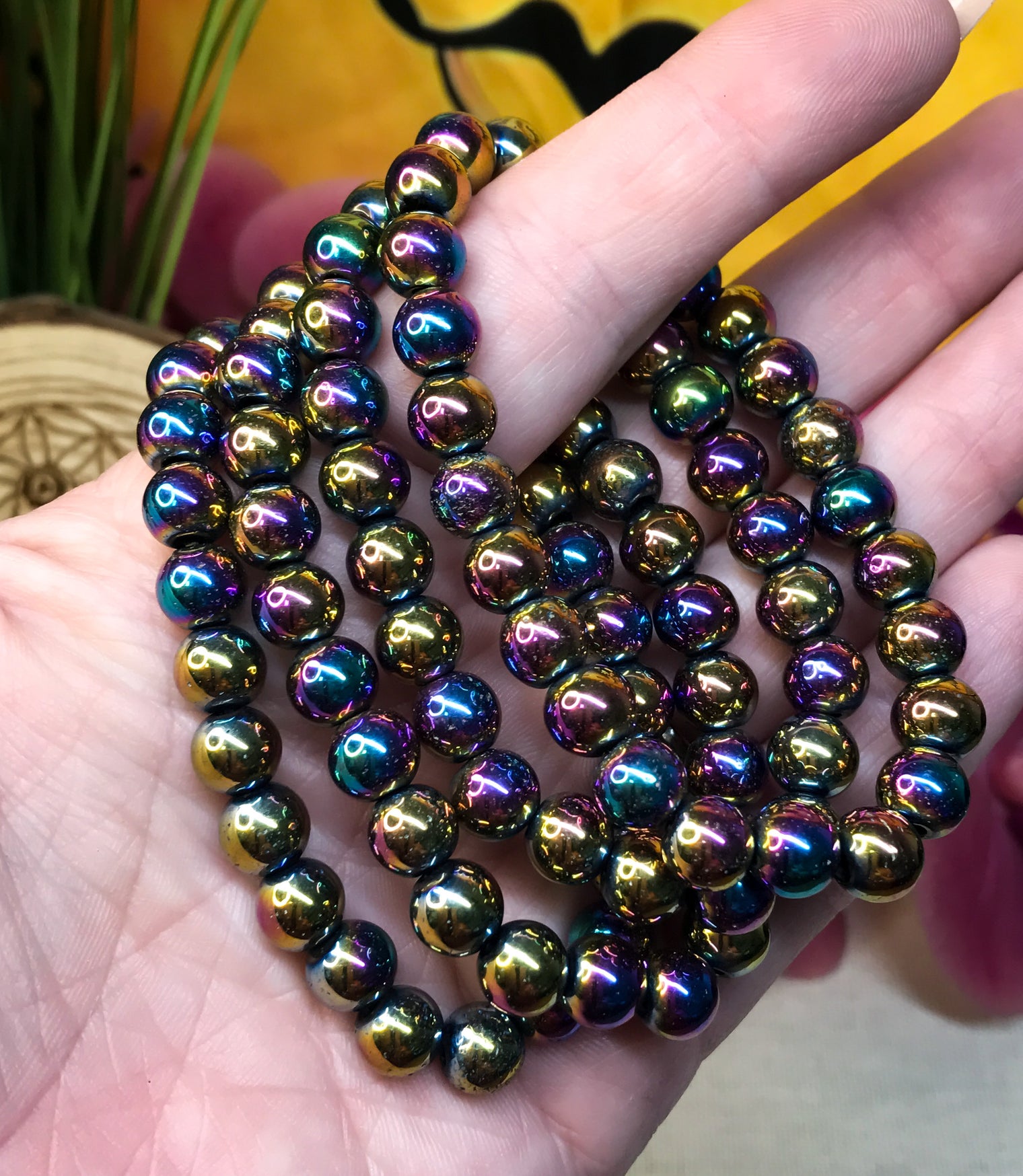Titanium Aura Hematite Bracelet for Chakra Alignment, Aura Strengthening & Positivity