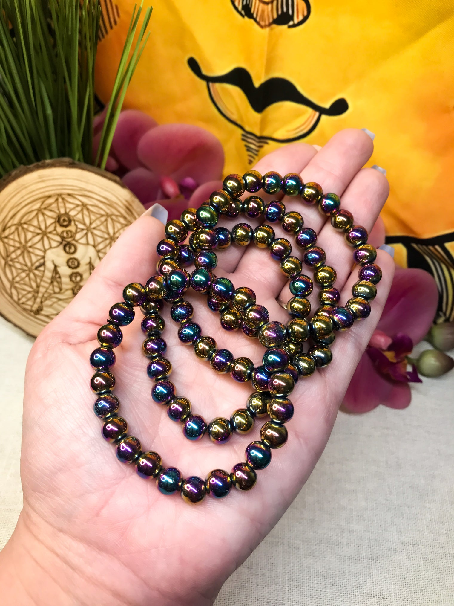 Titanium Aura Hematite Bracelet for Chakra Alignment, Aura Strengthening & Positivity
