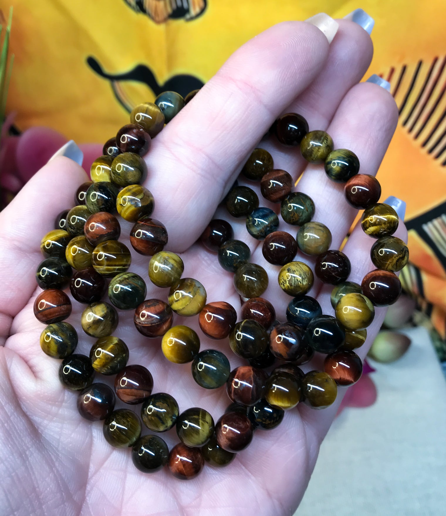 Varigated Tiger Eye Gemstone Bracelet for Protection, Courage and Self Confidence