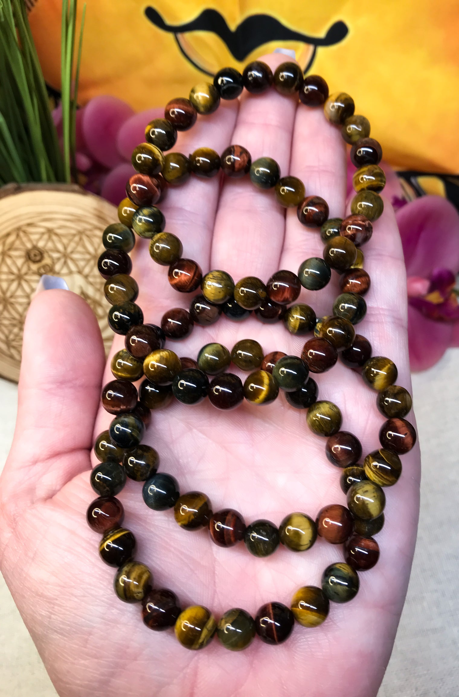 Varigated Tiger Eye Gemstone Bracelet for Protection, Courage and Self Confidence