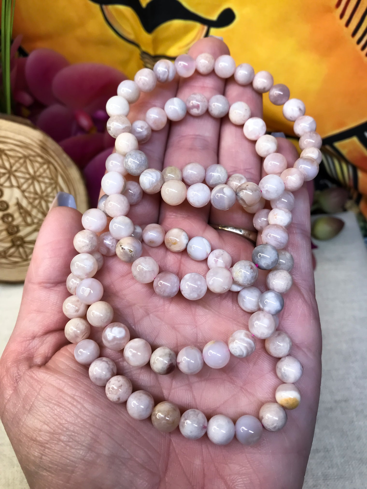 Flower Agate Gemstone Bracelet for Spontaneity, Manifesting Dreams & Self Doubt