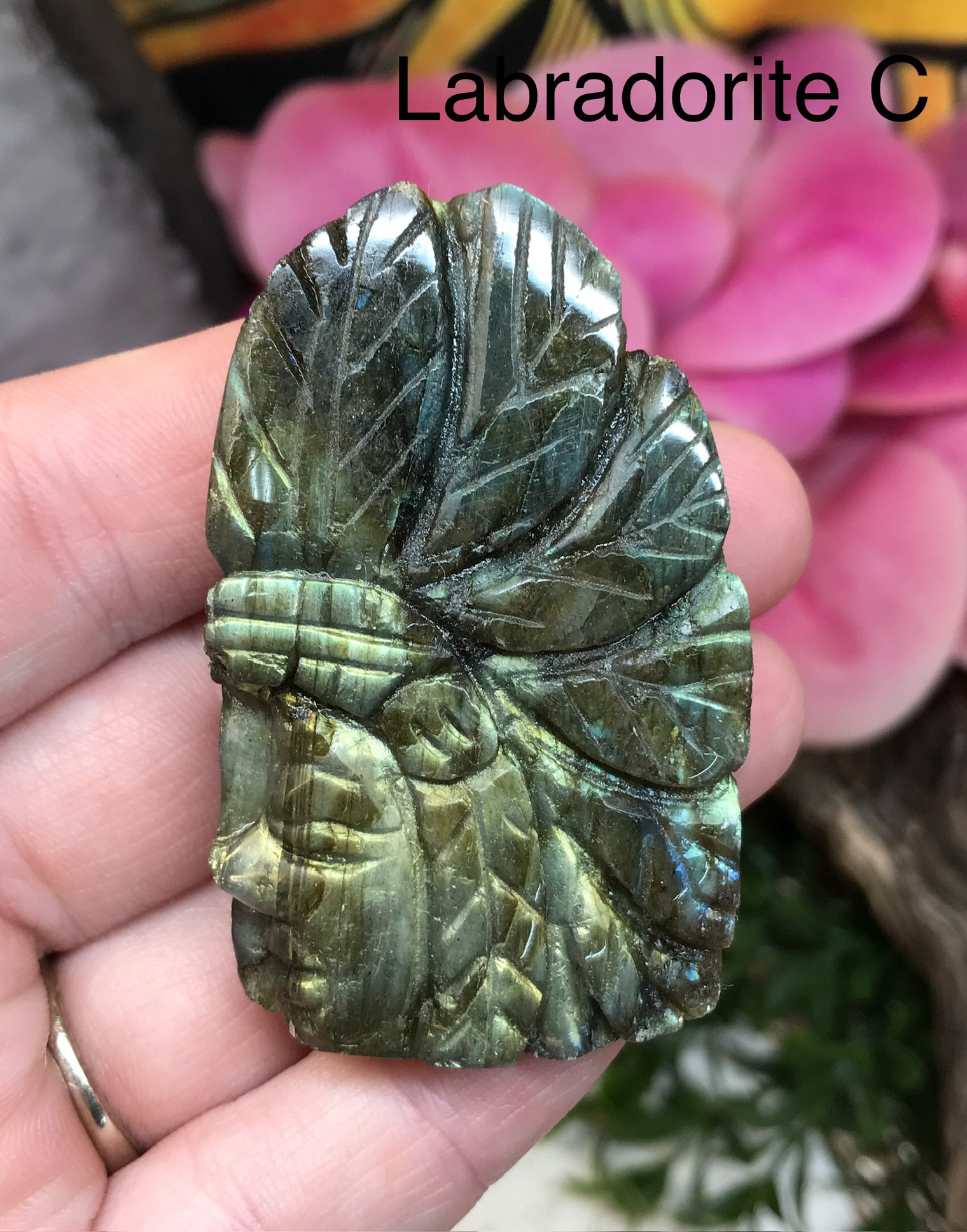 Labradorite Carved Indian Head for Balanced Energy, Intuition & Harmony