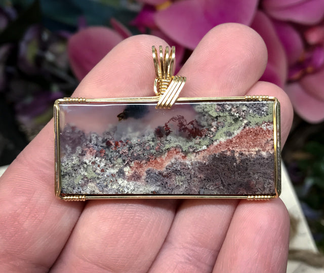 Indonesian Moss Agate Pendant for Self Expression, Communication & Tranquility