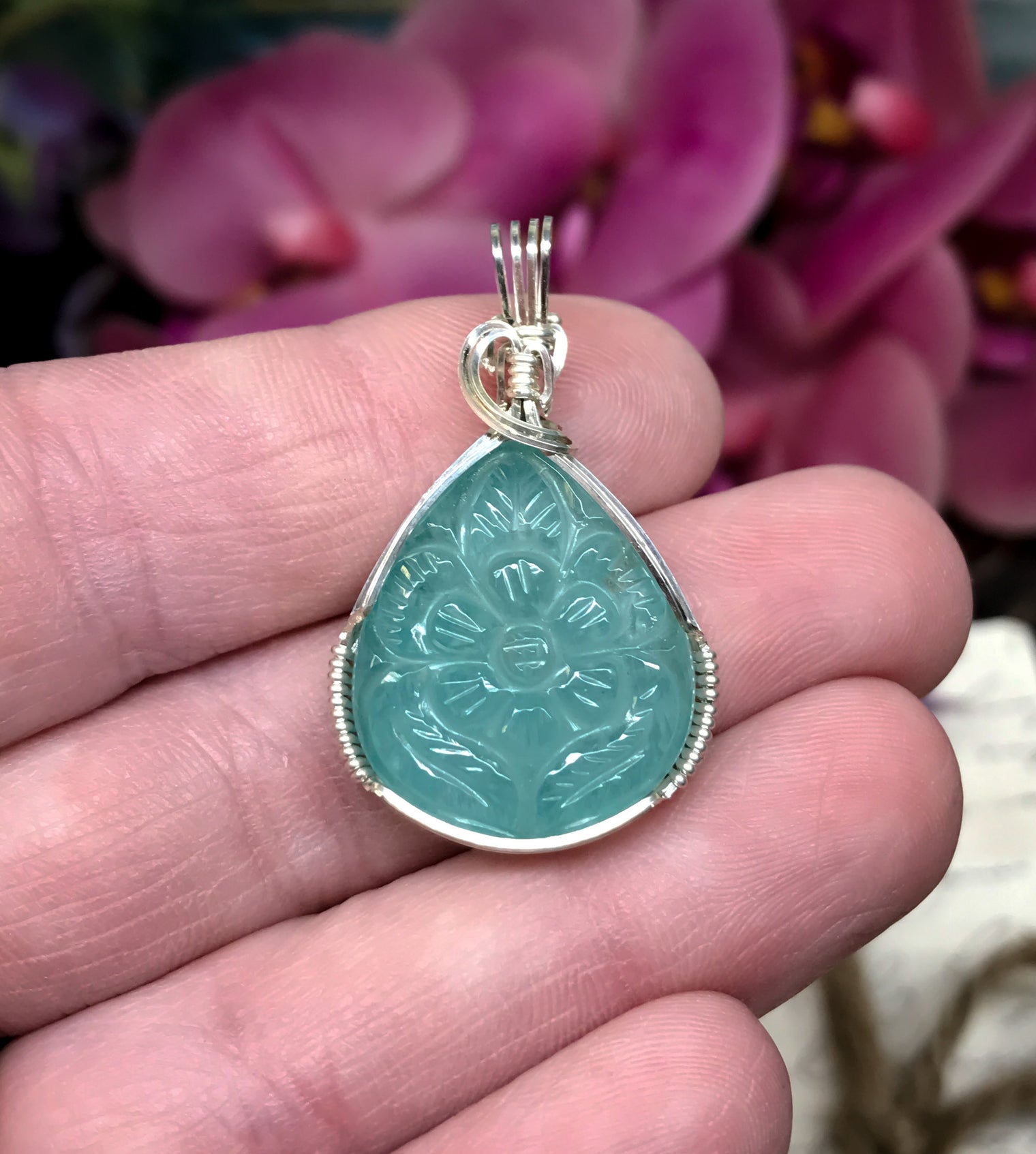 Amazonite Carved Pendant for Communication, Objectivity & Inner Conflicts