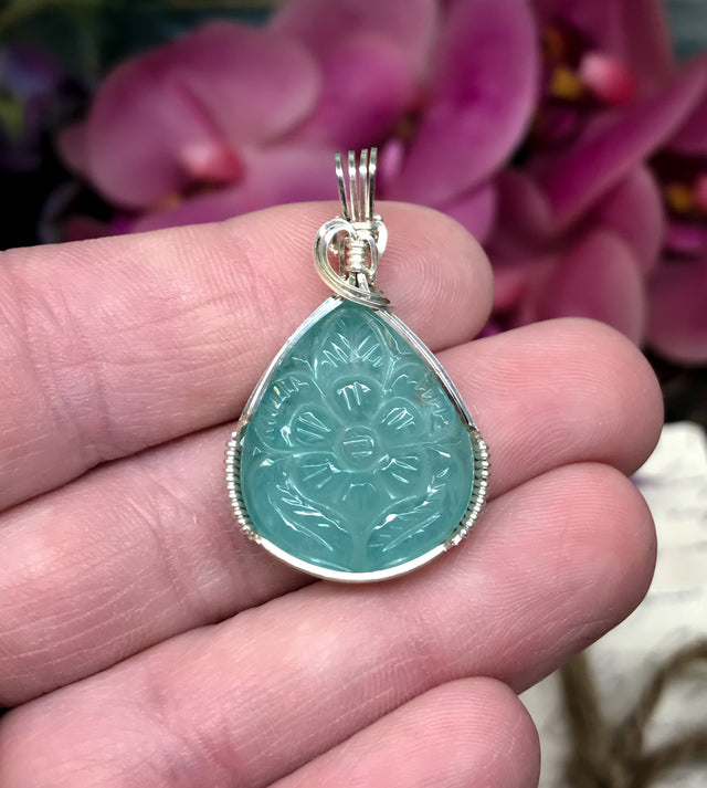 Amazonite Carved Pendant for Communication, Objectivity & Inner Conflicts
