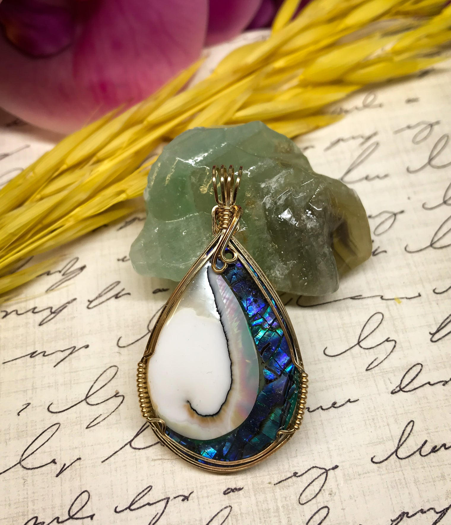 Abalone Shell & Osmena Shell Pendant for Connection to the Ocean, Solace and Harmony
