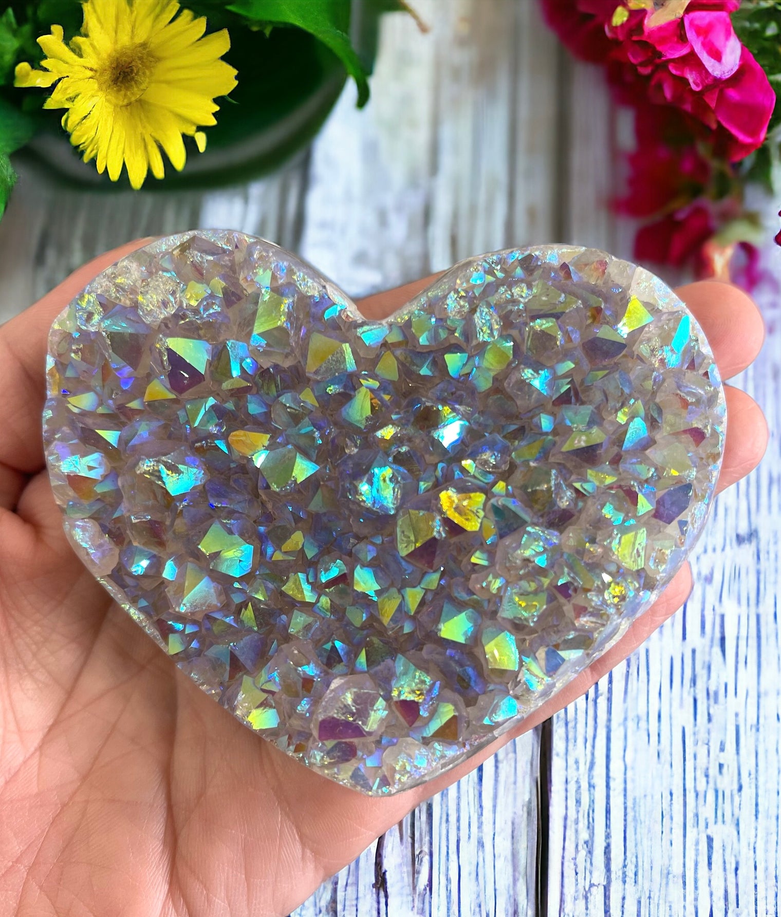 Angel Aura Druzy Heart for Spiritual Connection, Energy Balance & Peace