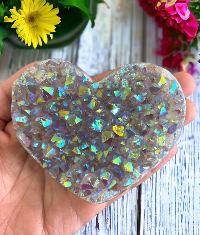 Angel Aura Druzy Heart for Spiritual Connection, Energy Balance & Peace
