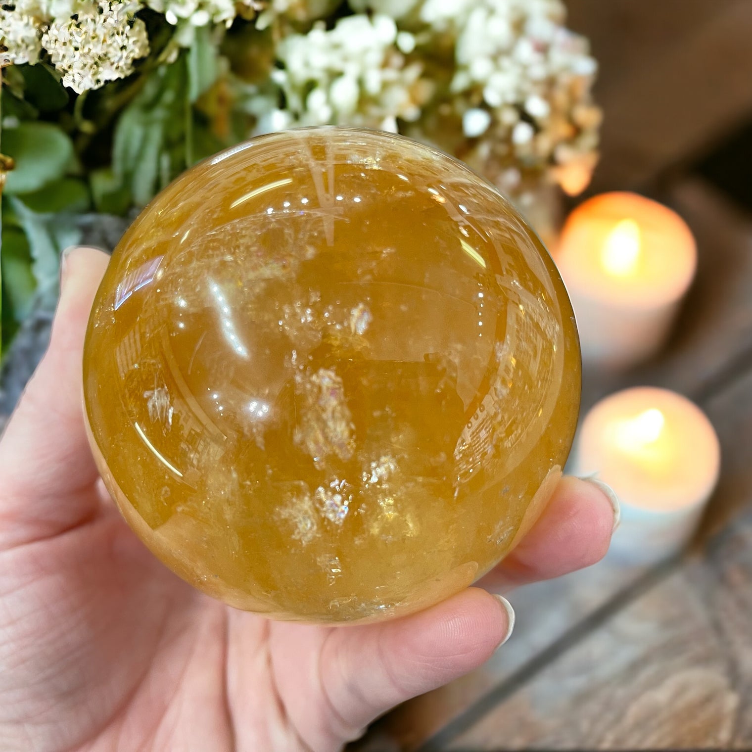 Rainbow Golden Calcite Sphere for Personal Empowerment, Intuition & Spiritual Growth