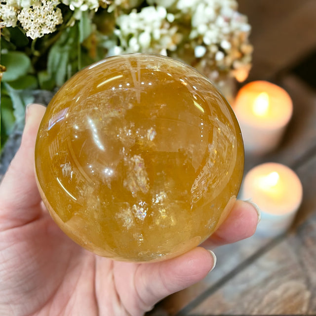 Rainbow Golden Calcite Sphere for Personal Empowerment, Intuition & Spiritual Growth