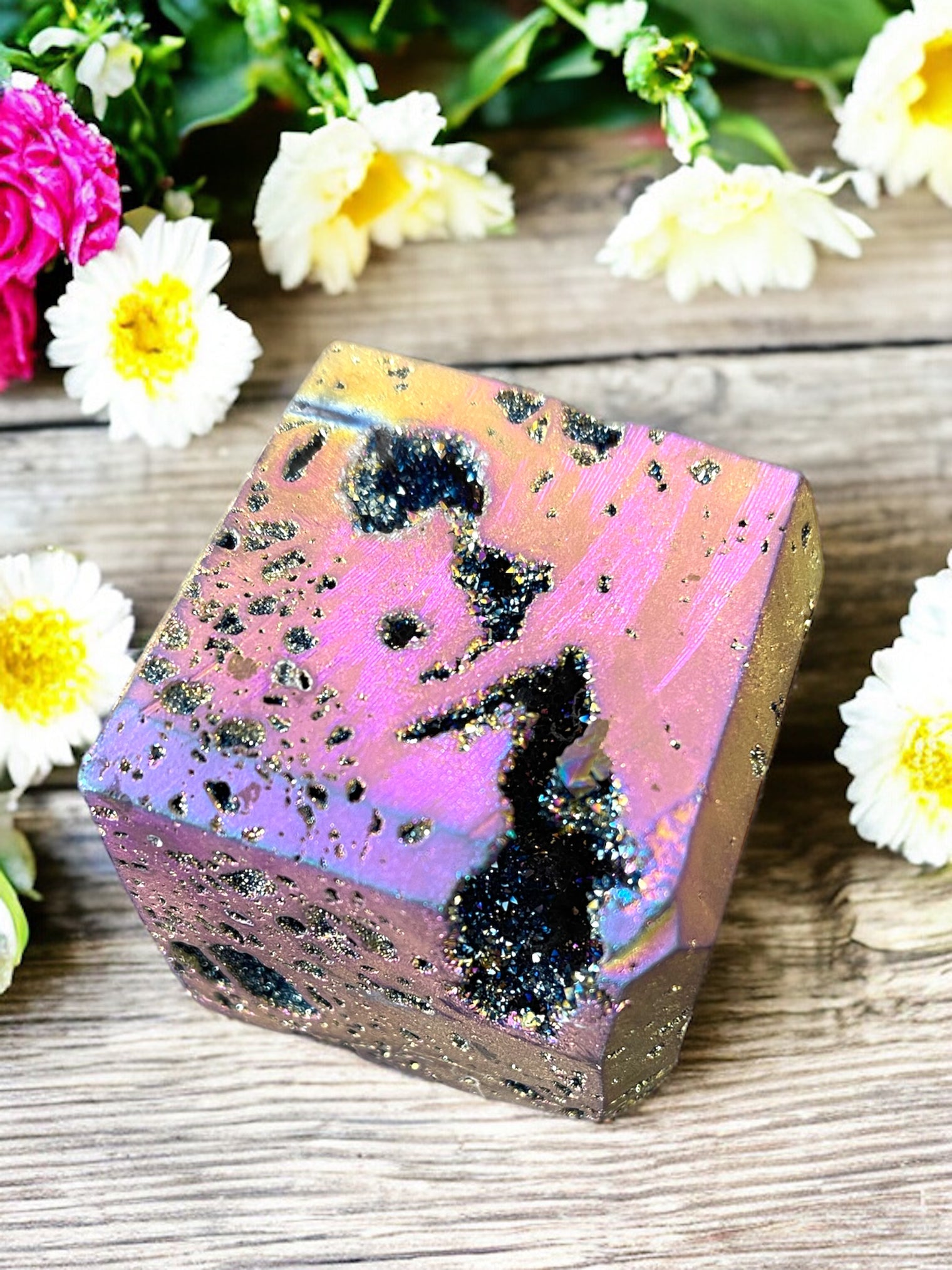 Titanium Aura Sphalerite Cube for Chakra Charging, Restores Balance & Promotes Positive Energy