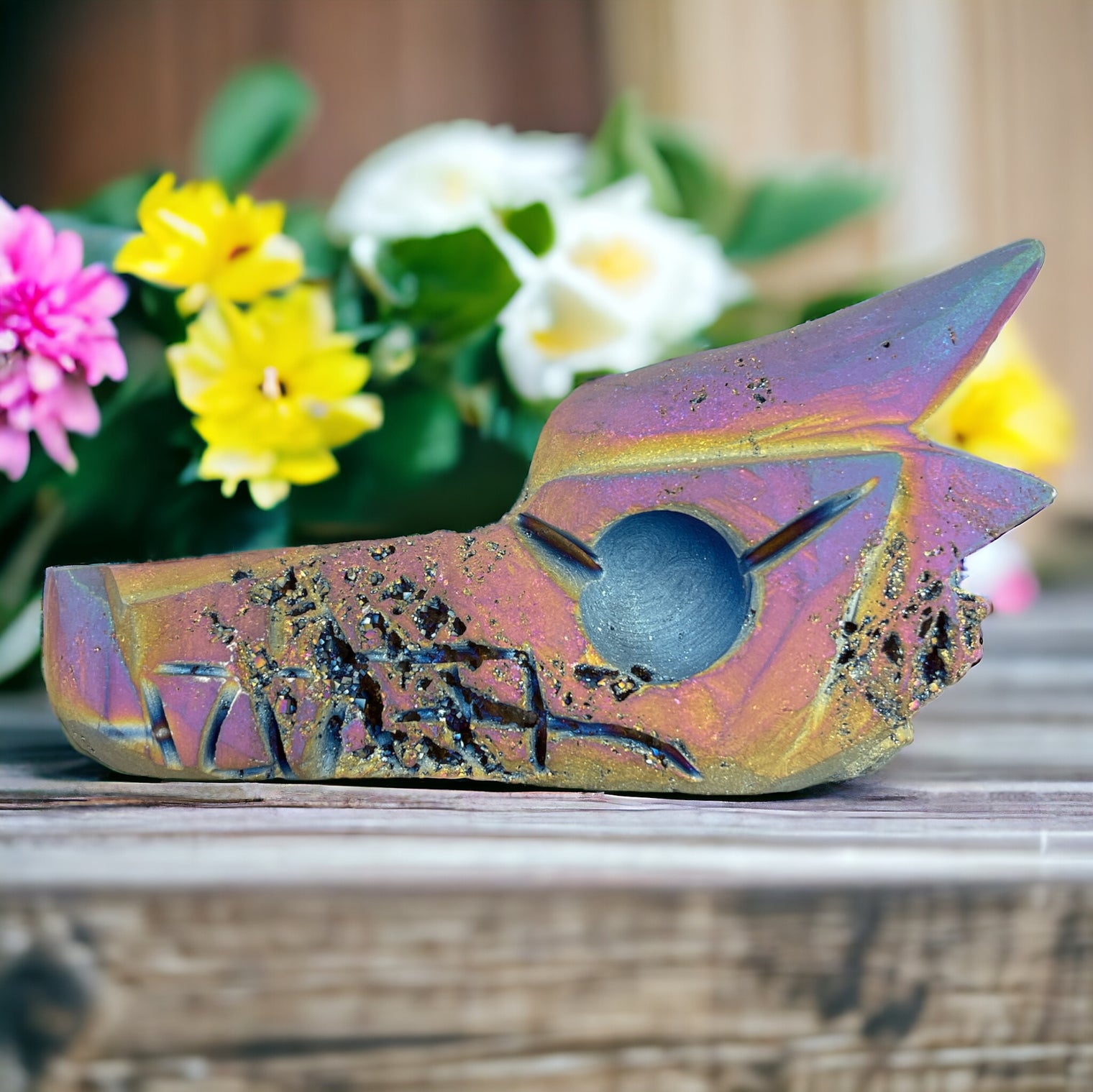 Titanium Aura Sphalerite Dragon Head for Chakra Charging, Restores Balance & Promotes Positive Energy