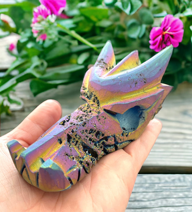 Titanium Aura Sphalerite Dragon Head for Chakra Charging, Restores Balance & Promotes Positive Energy