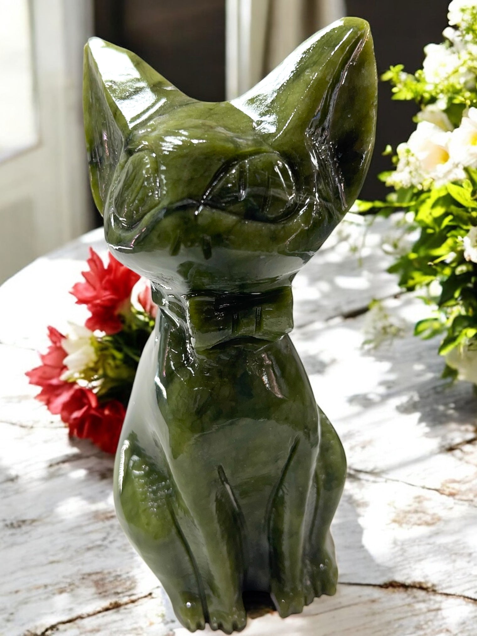 Nephrite Jade Cat Carving for Attracting Wealth, Good Luck & Good Health
