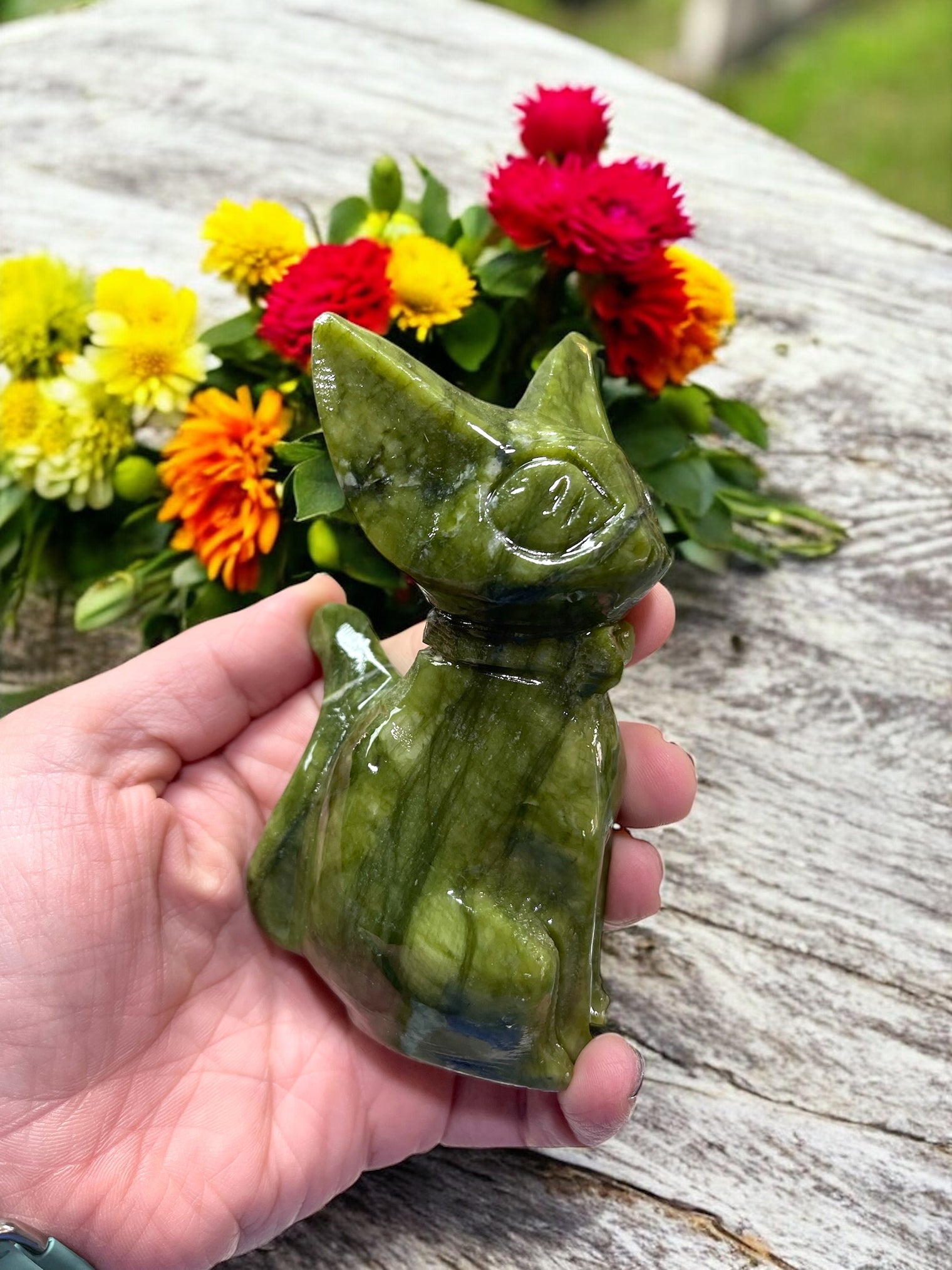 Nephrite Jade Cat Carving for Attracting Wealth, Good Luck & Good Health