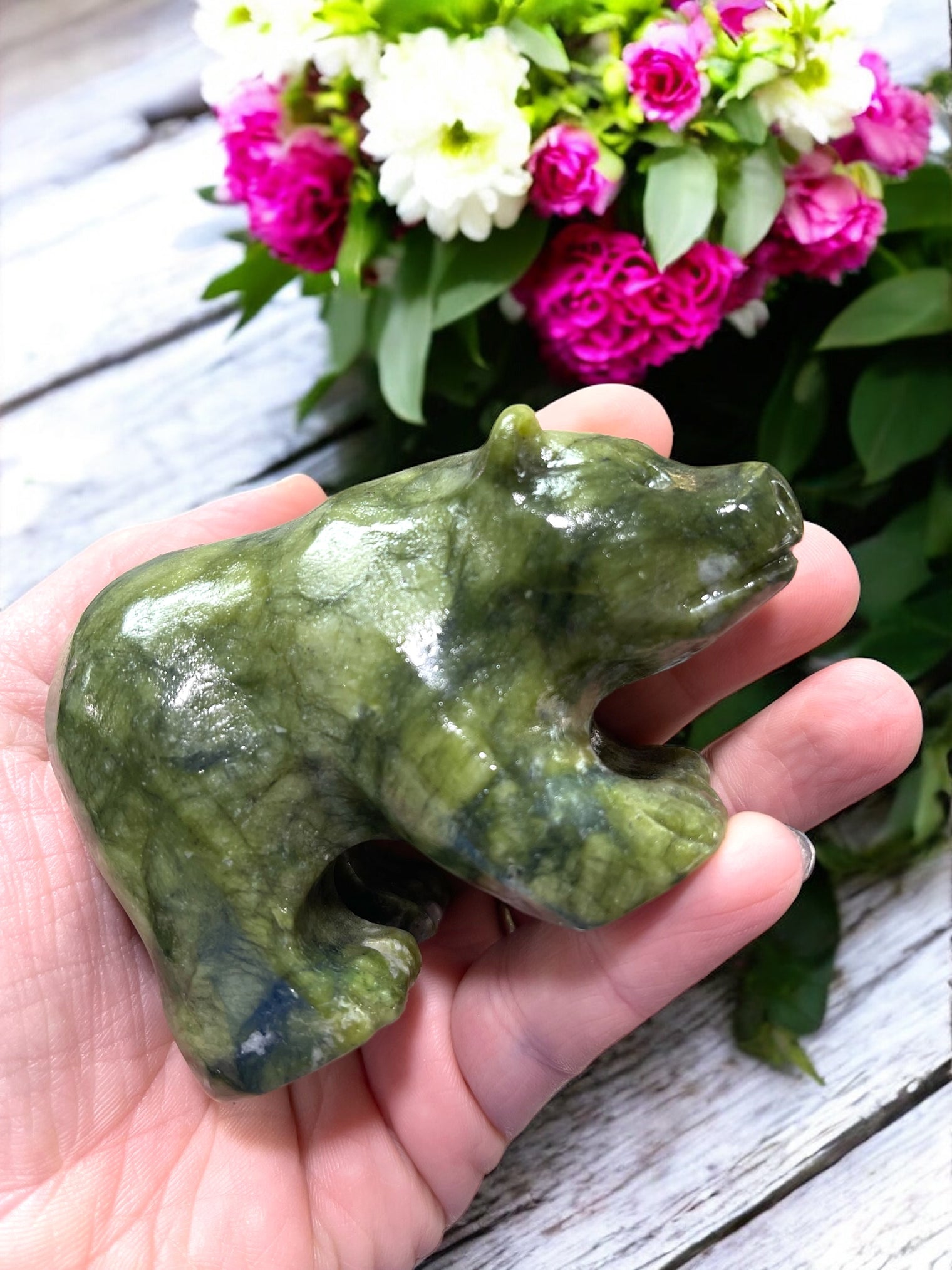 Nephrite Jade Bear Carving for Attracting Wealth, Good Luck & Good Health