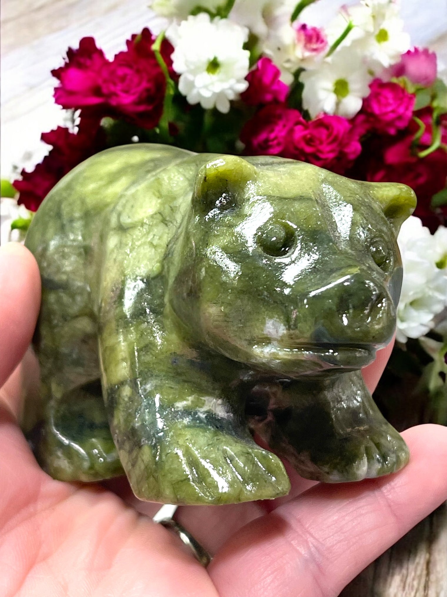 Nephrite Jade Bear Carving for Attracting Wealth, Good Luck & Good Health