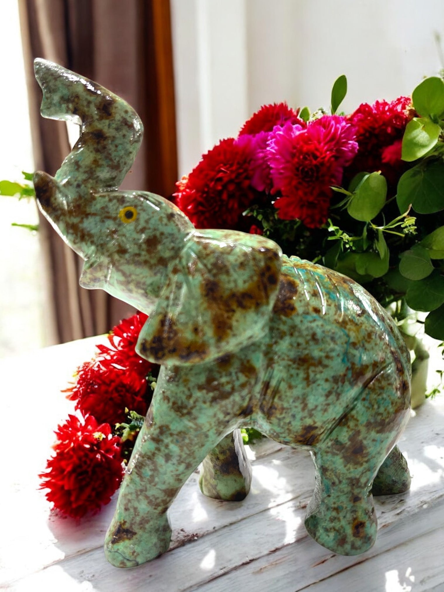 Chrysocolla Elephant Carving for Expression, Knowledge & Empowerment