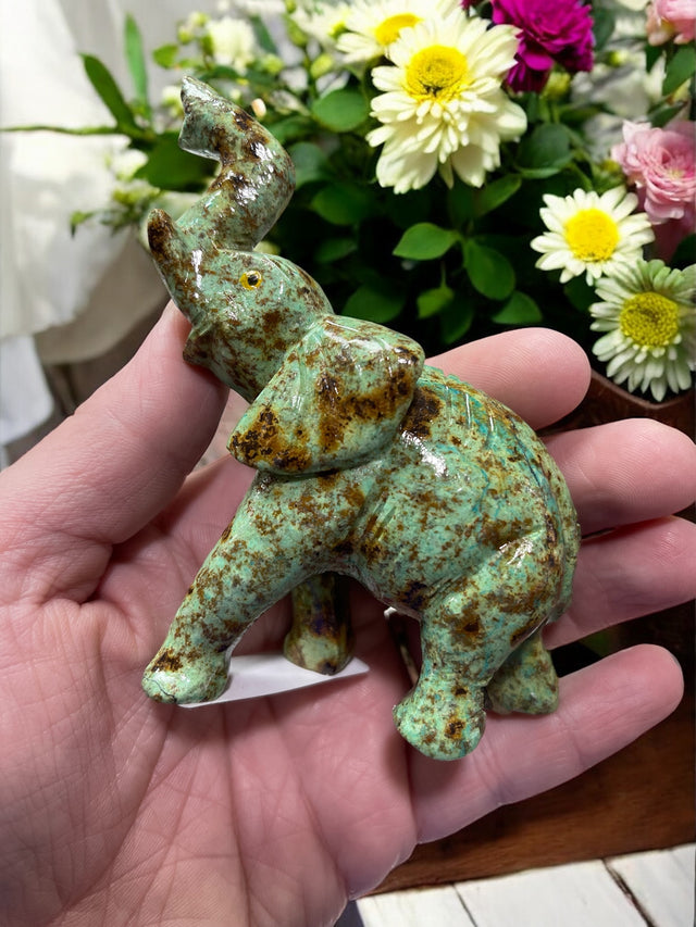 Chrysocolla Elephant Carving for Expression, Knowledge & Empowerment