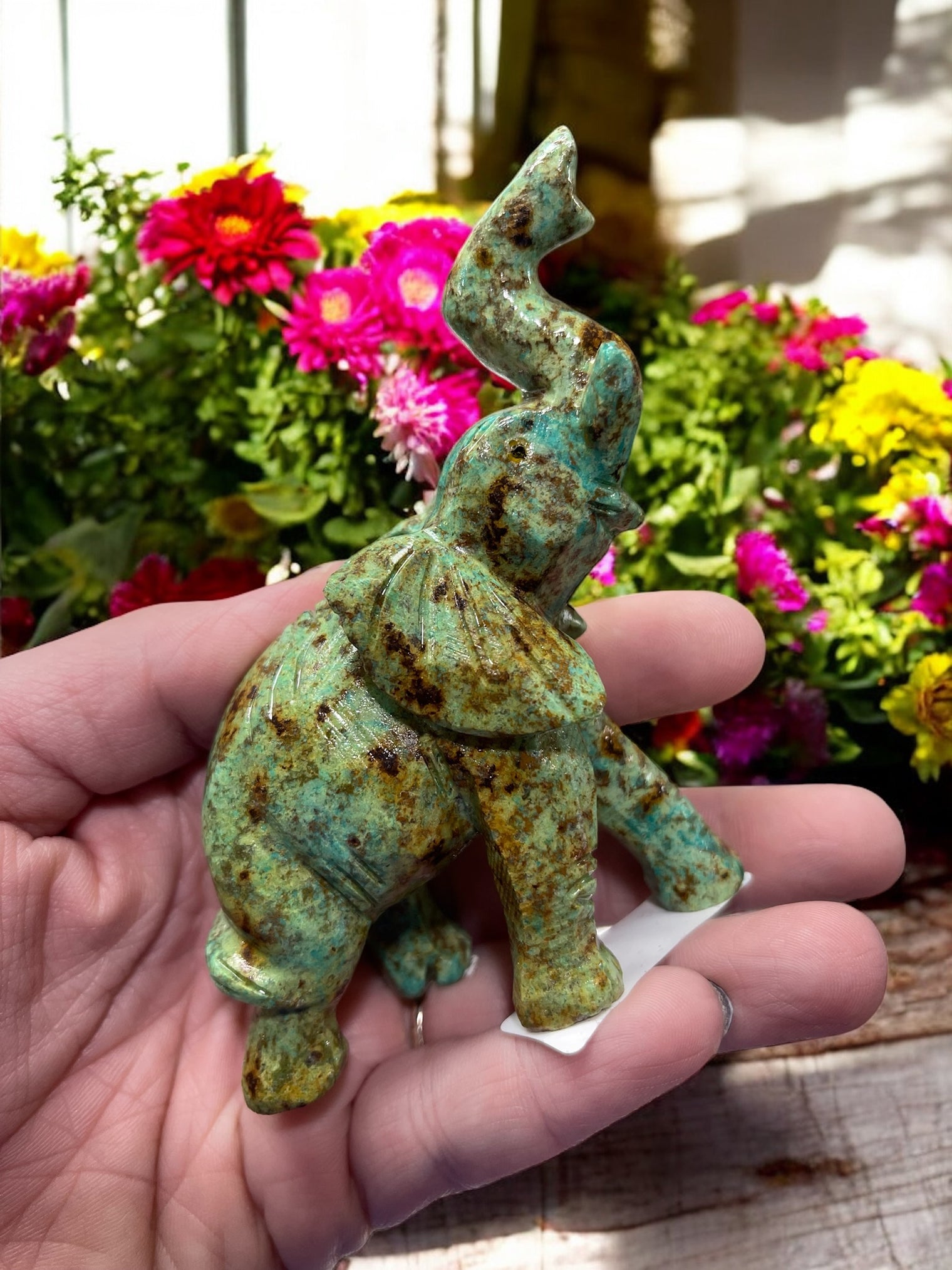 Chrysocolla Elephant Carving for Expression, Knowledge & Empowerment