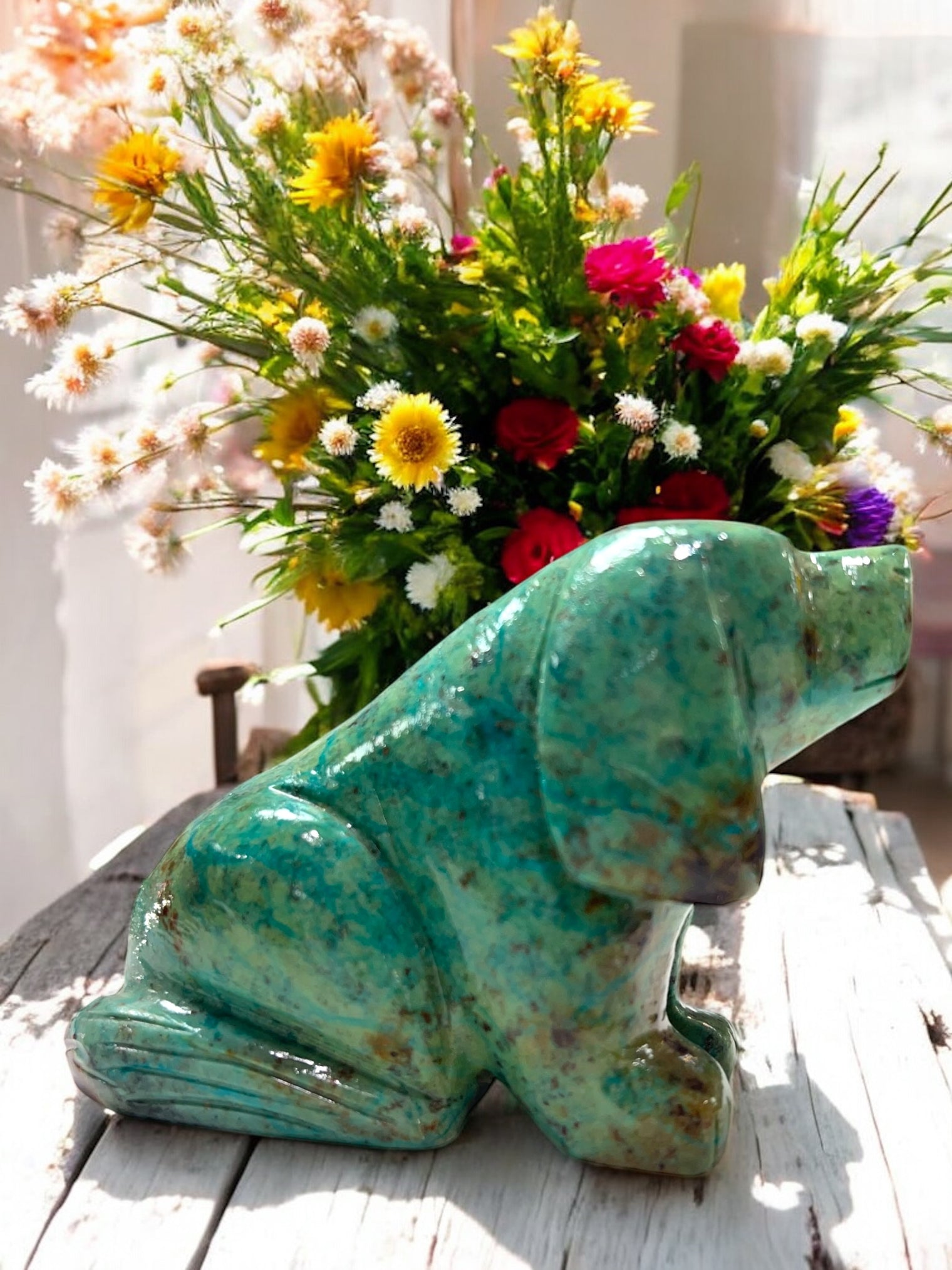 Chrysocolla Dog Carving for Expression, Knowledge & Empowerment