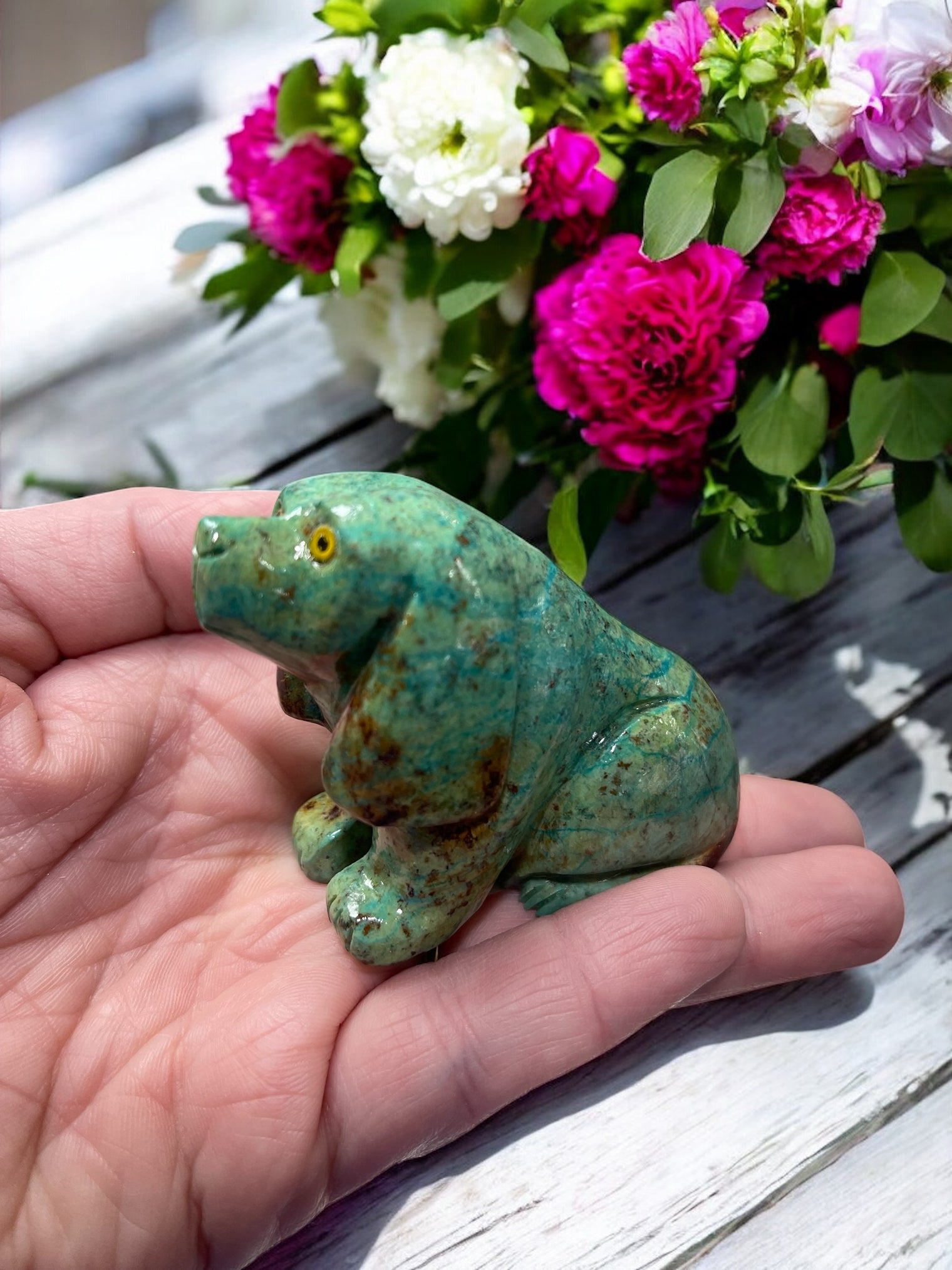 Chrysocolla Dog Carving for Expression, Knowledge & Empowerment