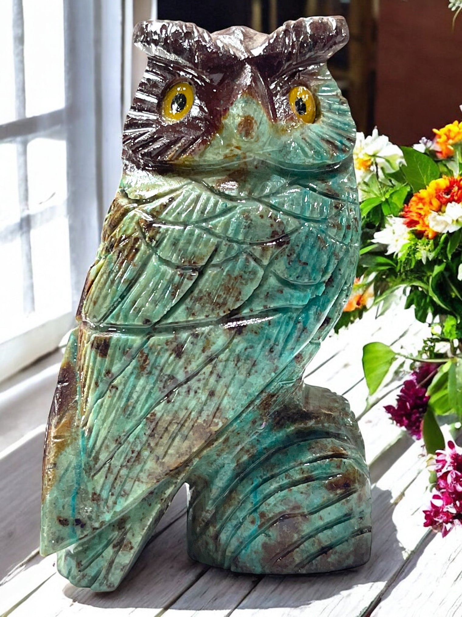 Chrysocolla Owl Carving for Expression, Knowledge & Empowerment