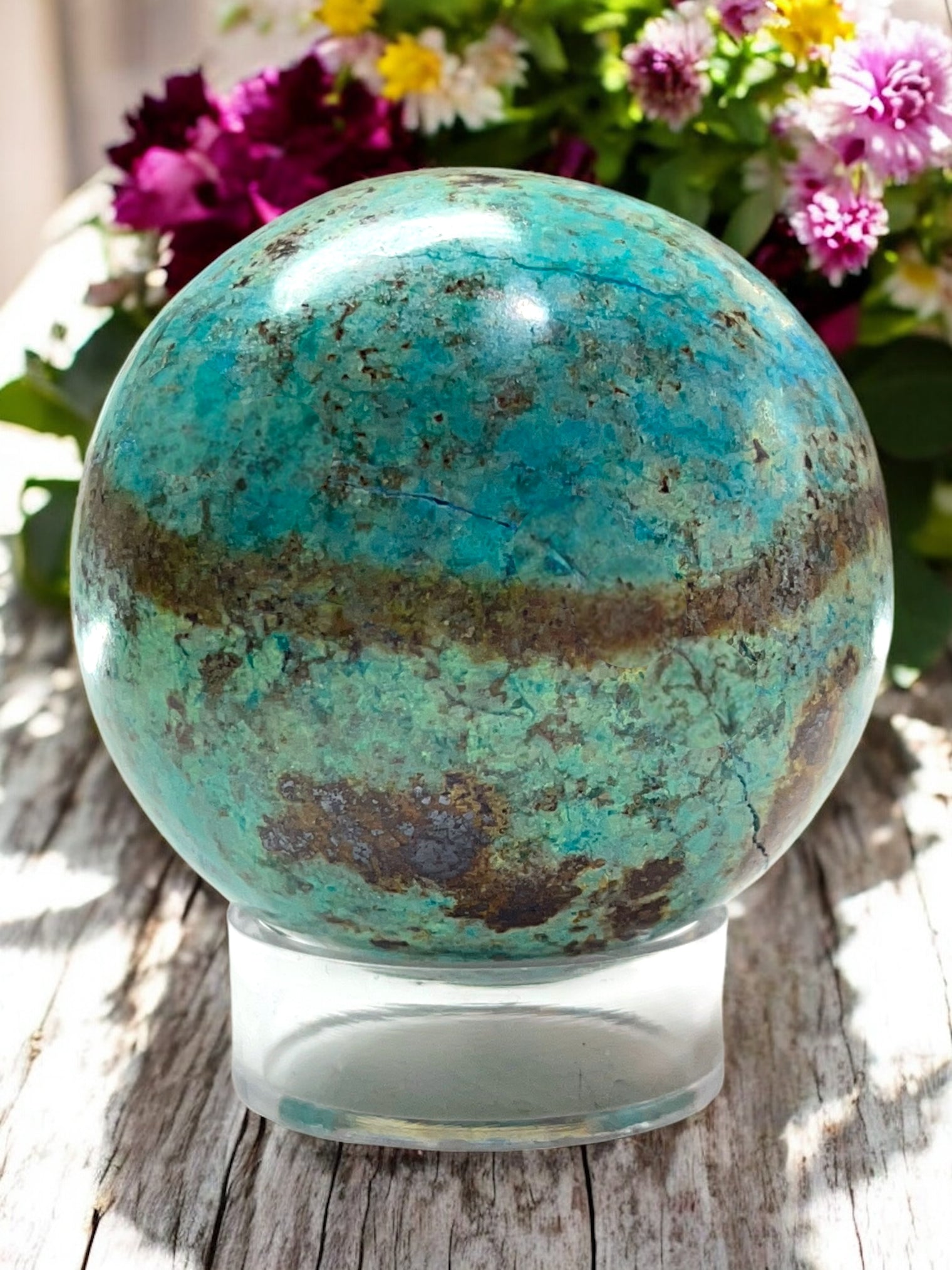 Chrysocolla Sphere for Expression, Knowledge & Empowerment