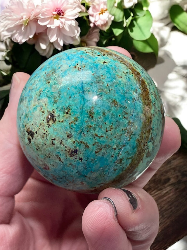Chrysocolla Sphere for Expression, Knowledge & Empowerment