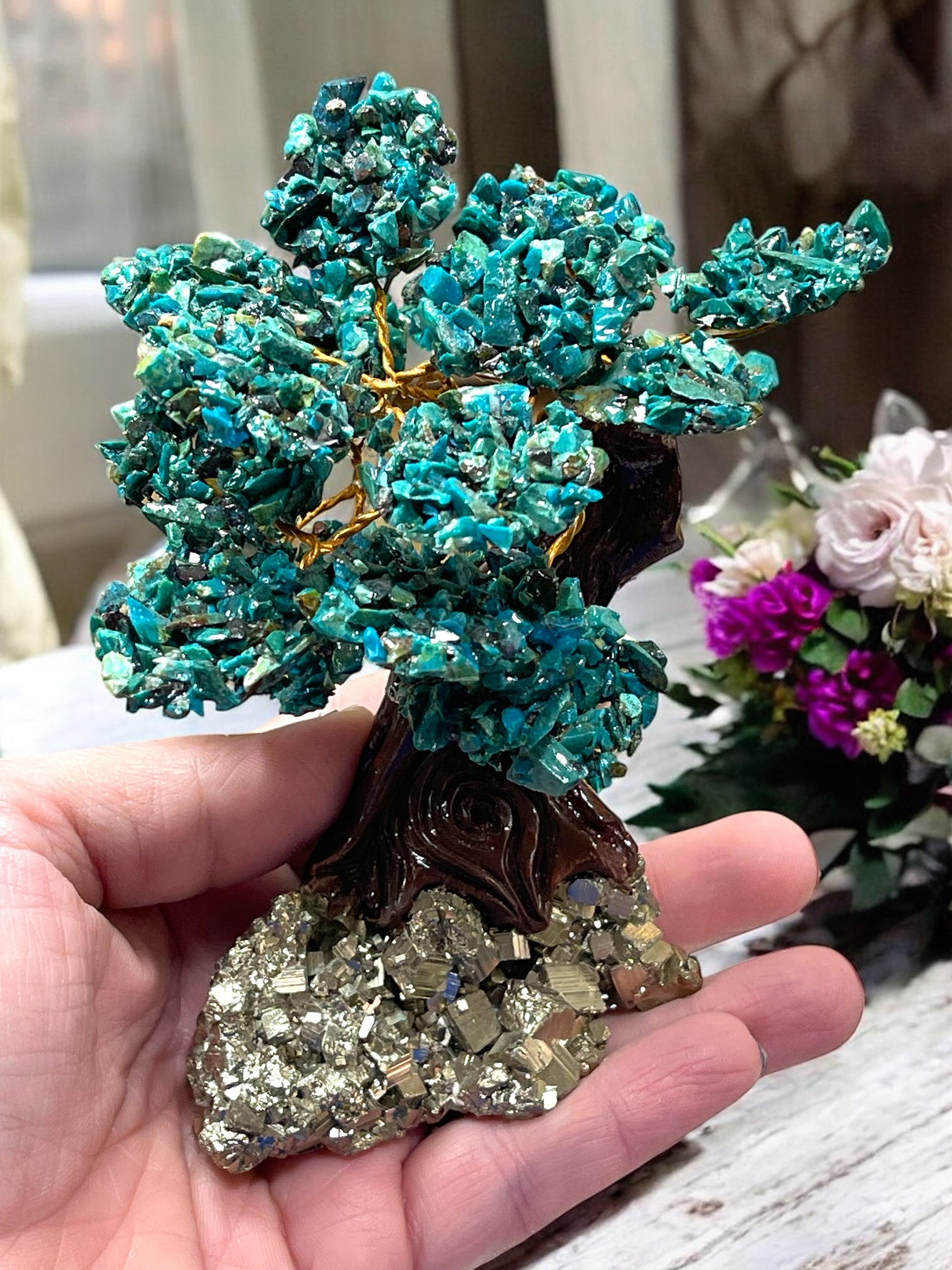 Chrysocolla Tree on Pyrite for Expression, Knowledge & Empowerment