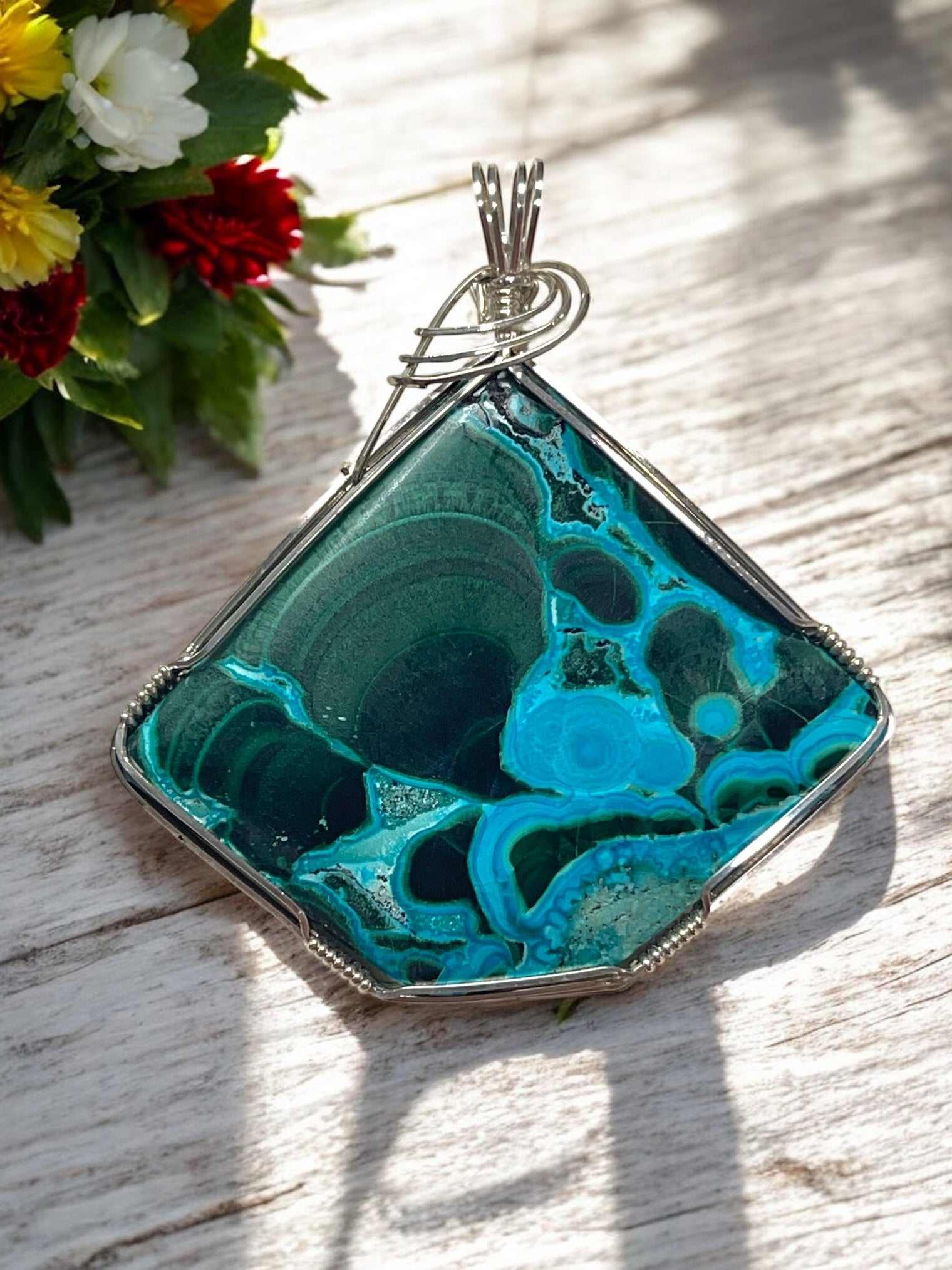 Malachite Chrysocolla Pendant for Artistic Expression, Empowerment & Insight