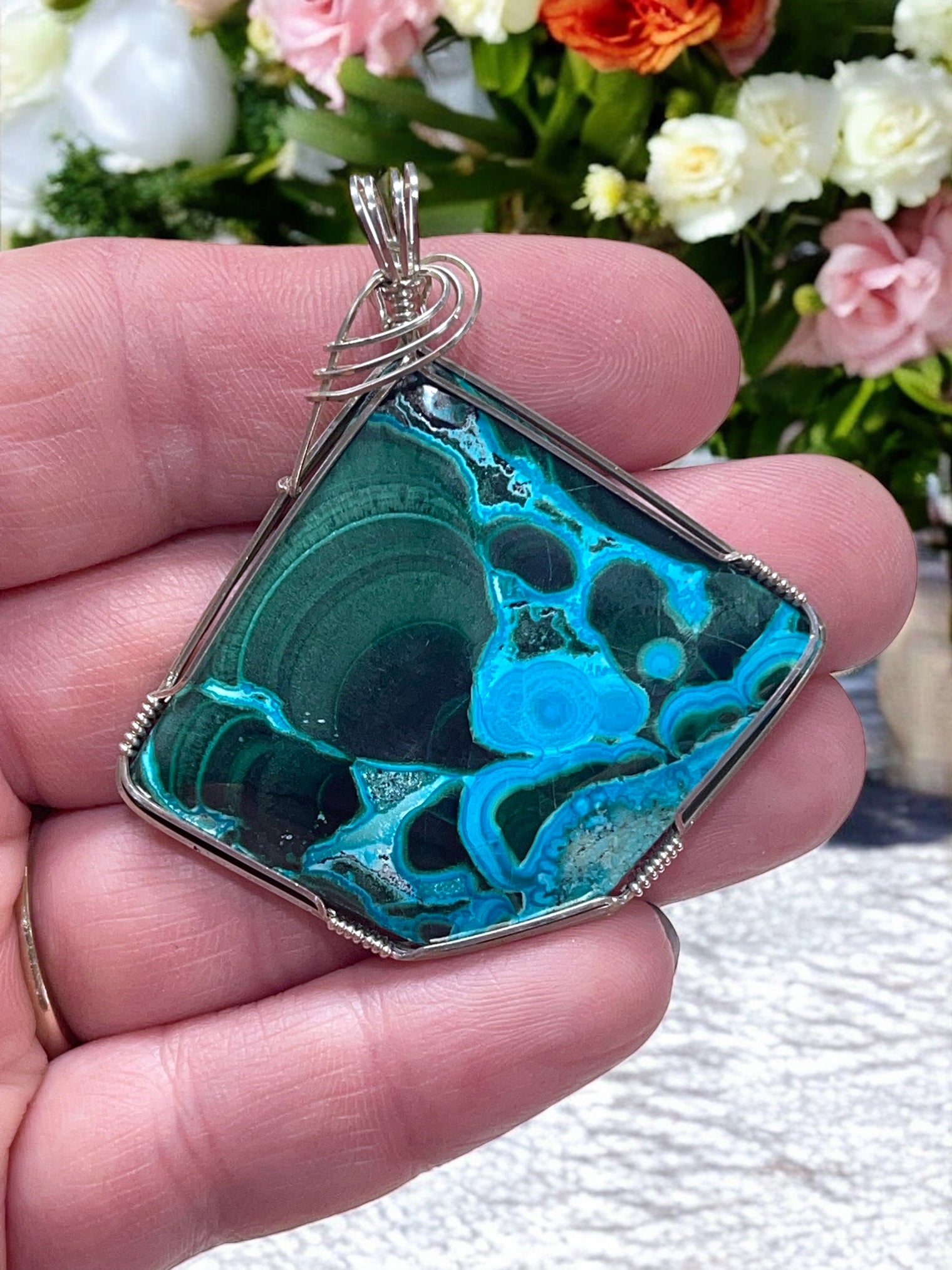 Malachite Chrysocolla Pendant for Artistic Expression, Empowerment & Insight