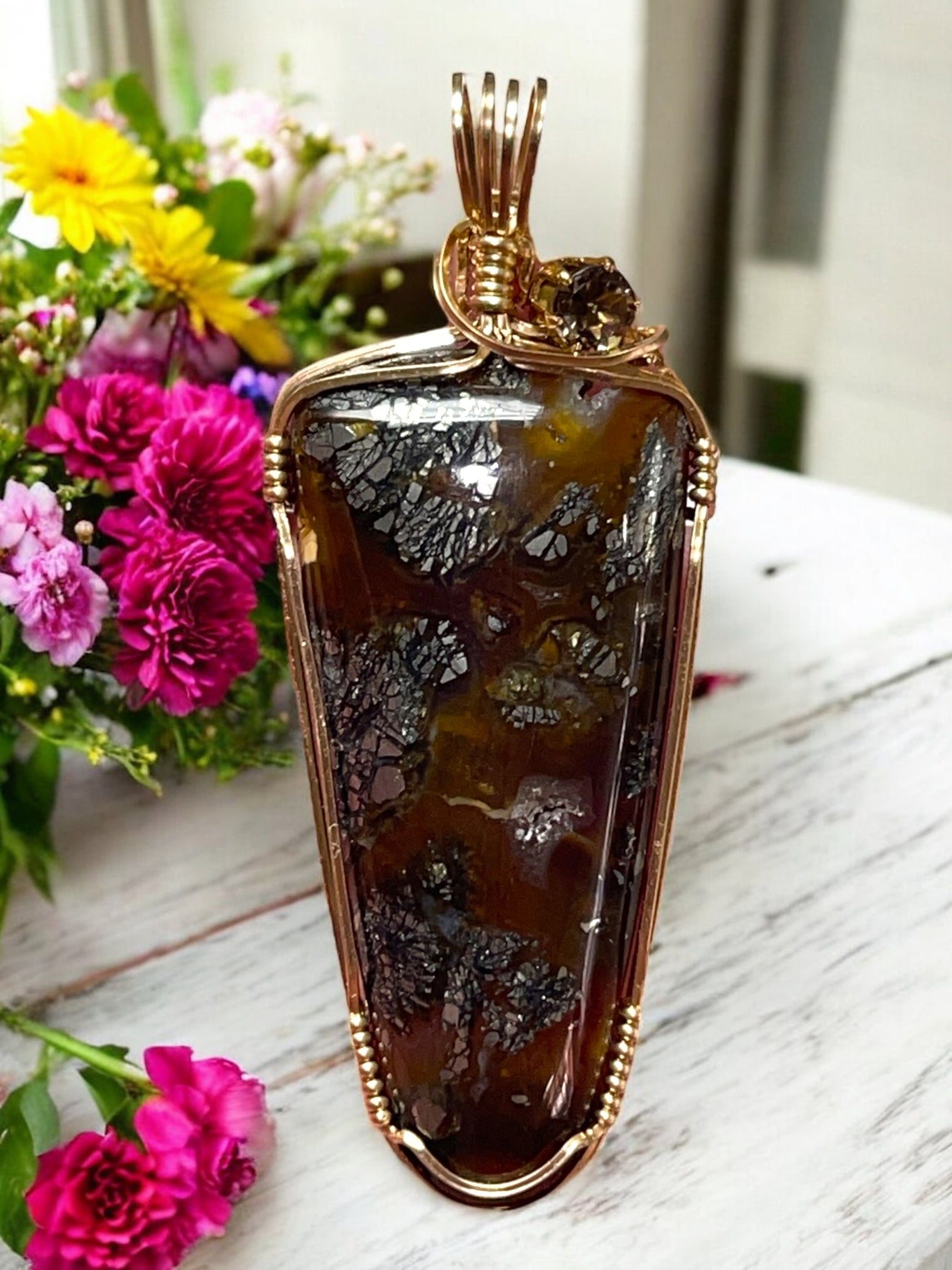 Marcasite Plume Agate Pendant for Personal Awareness, Creativity & Visualization