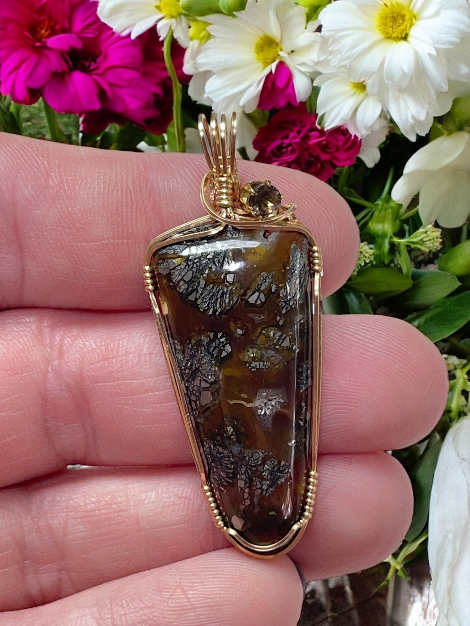 Marcasite Plume Agate Pendant for Personal Awareness, Creativity & Visualization