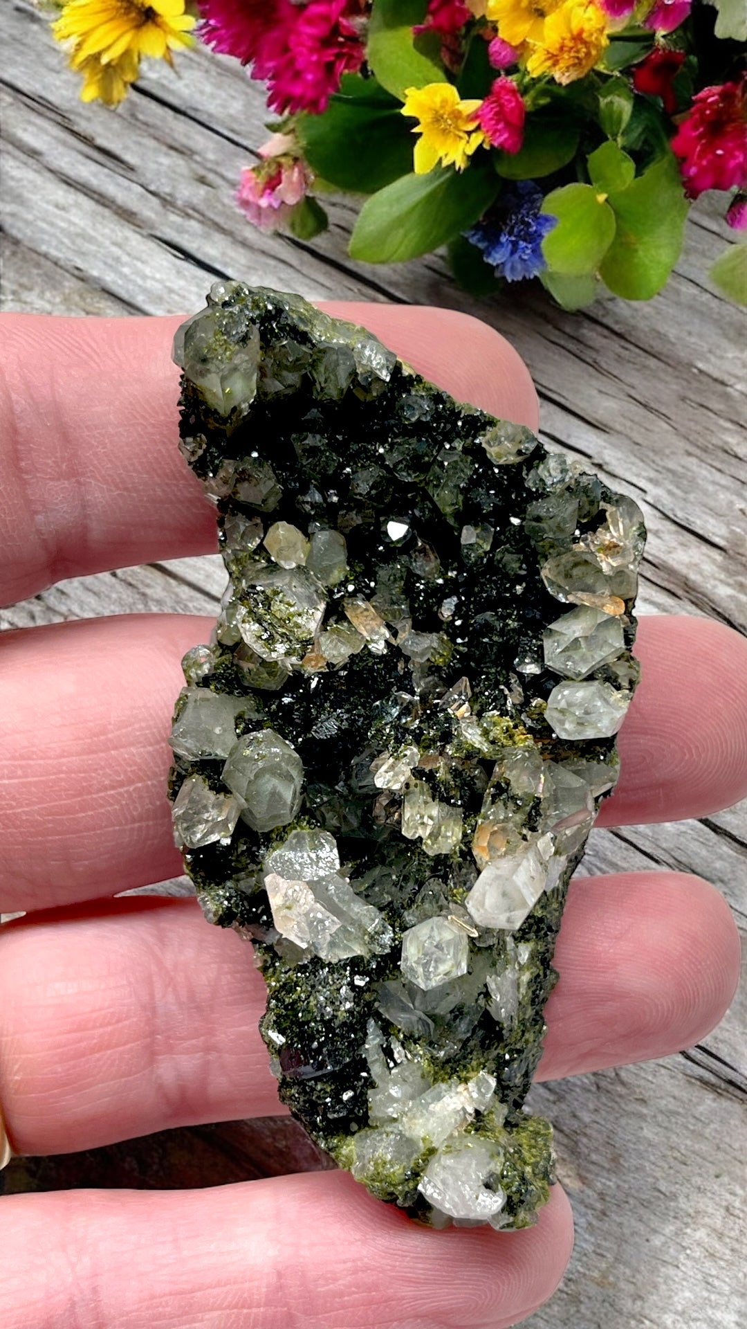 Epidote and Quartz for Abundance, Manifesting & Positive Outlook