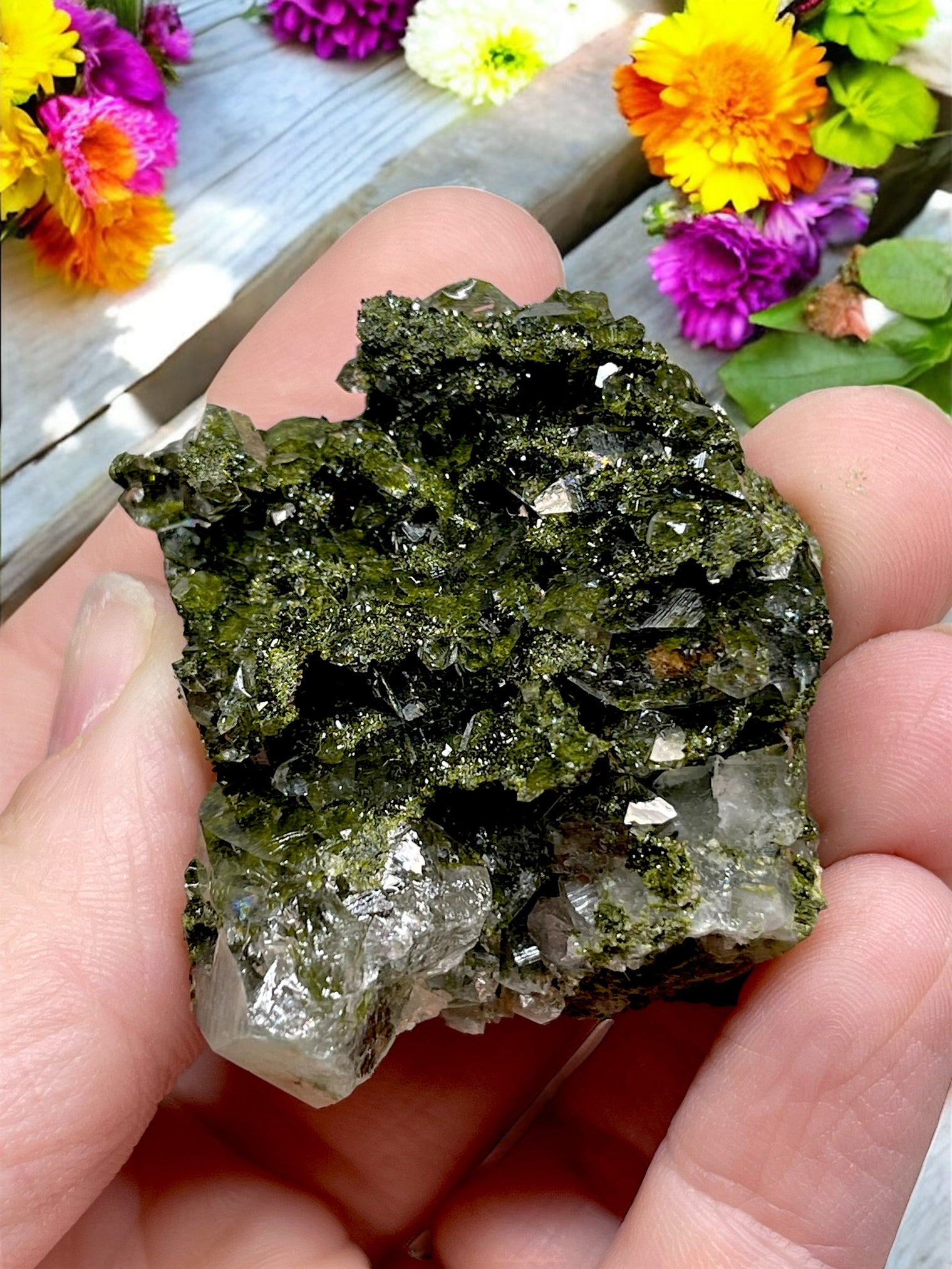 Epidote and Quartz for Abundance, Manifesting & Positive Outlook
