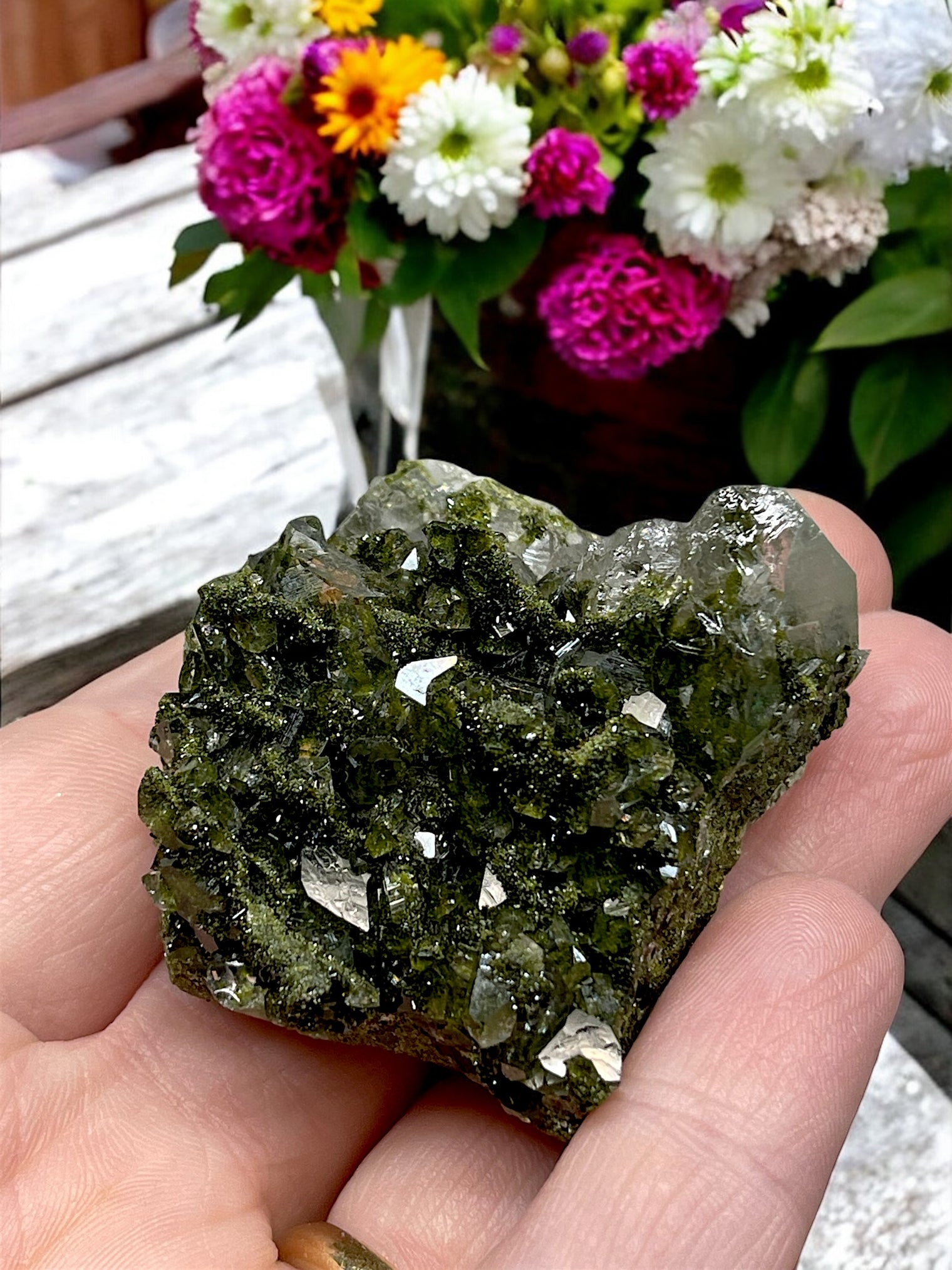 Epidote and Quartz for Abundance, Manifesting & Positive Outlook