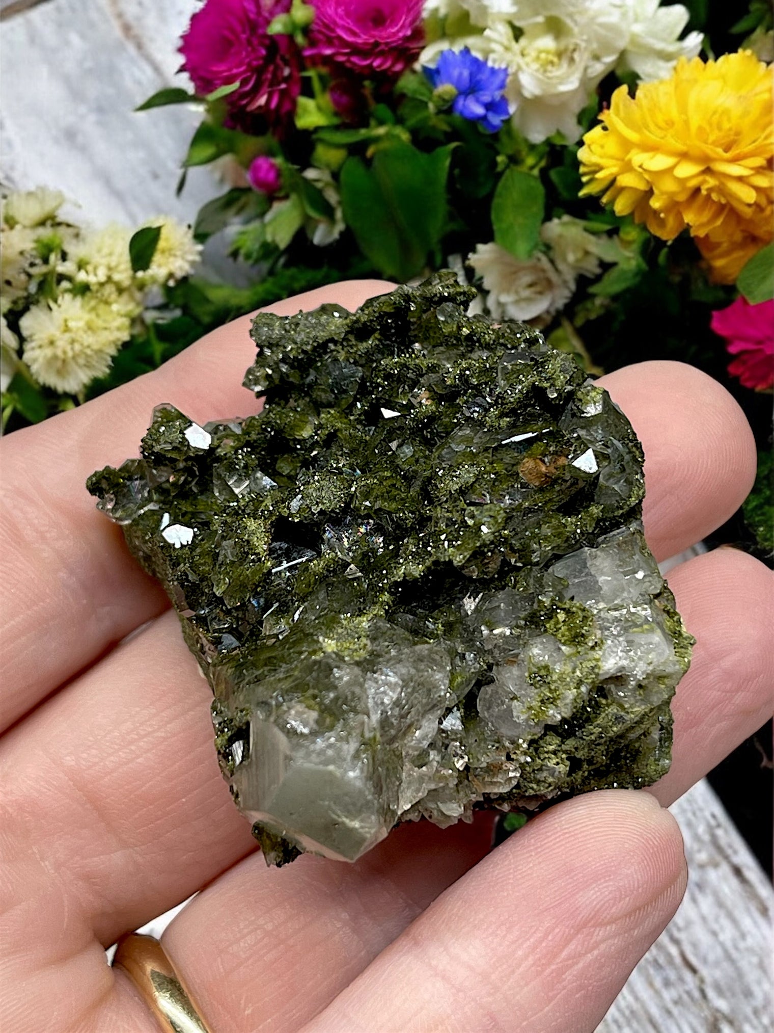 Epidote and Quartz for Abundance, Manifesting & Positive Outlook